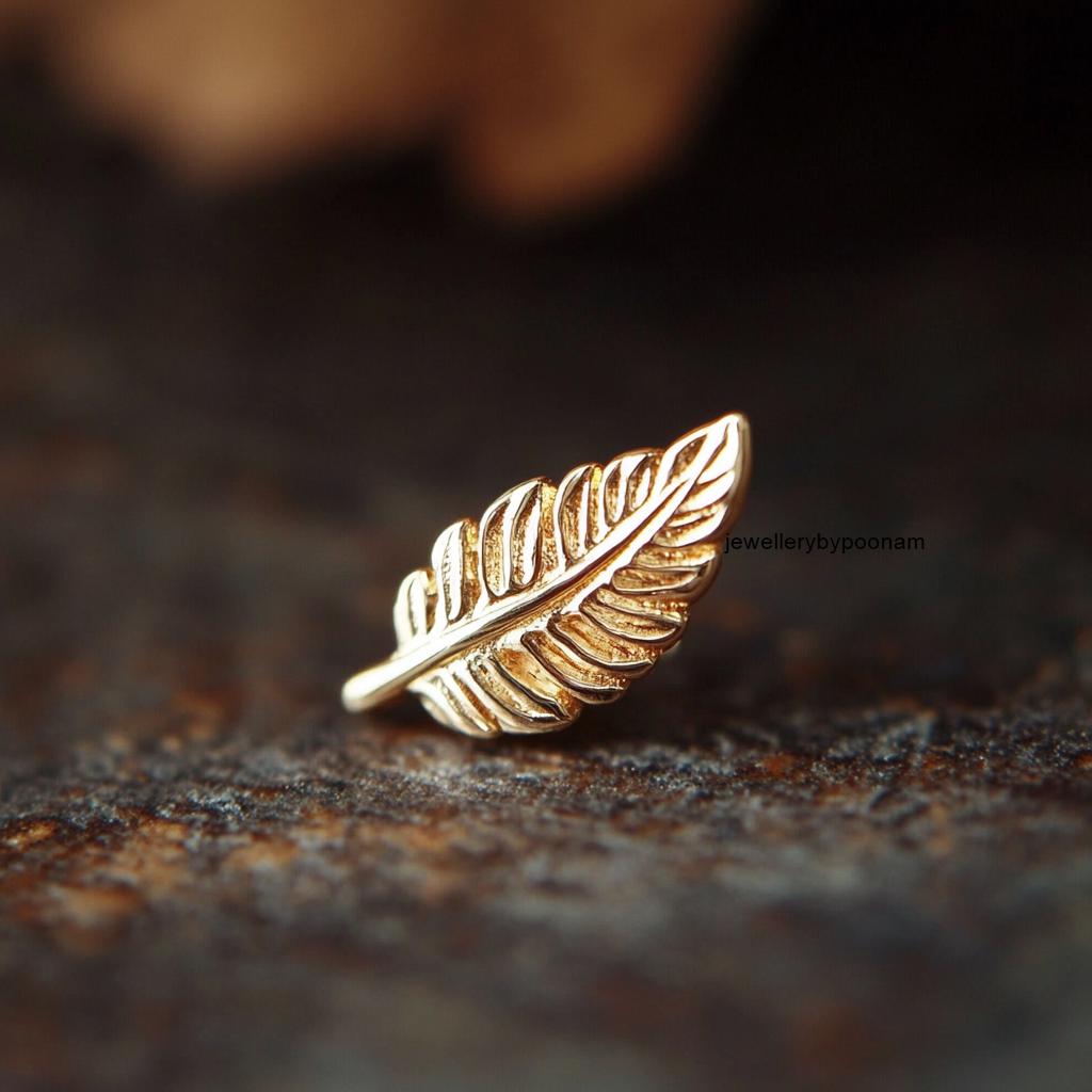925 Sterling Silver Gold Plated Feather Earrings – Dainty Feather Studs - View 3 - Jewelry By Poonam | SKU: PJE1784-SLYG-10M
