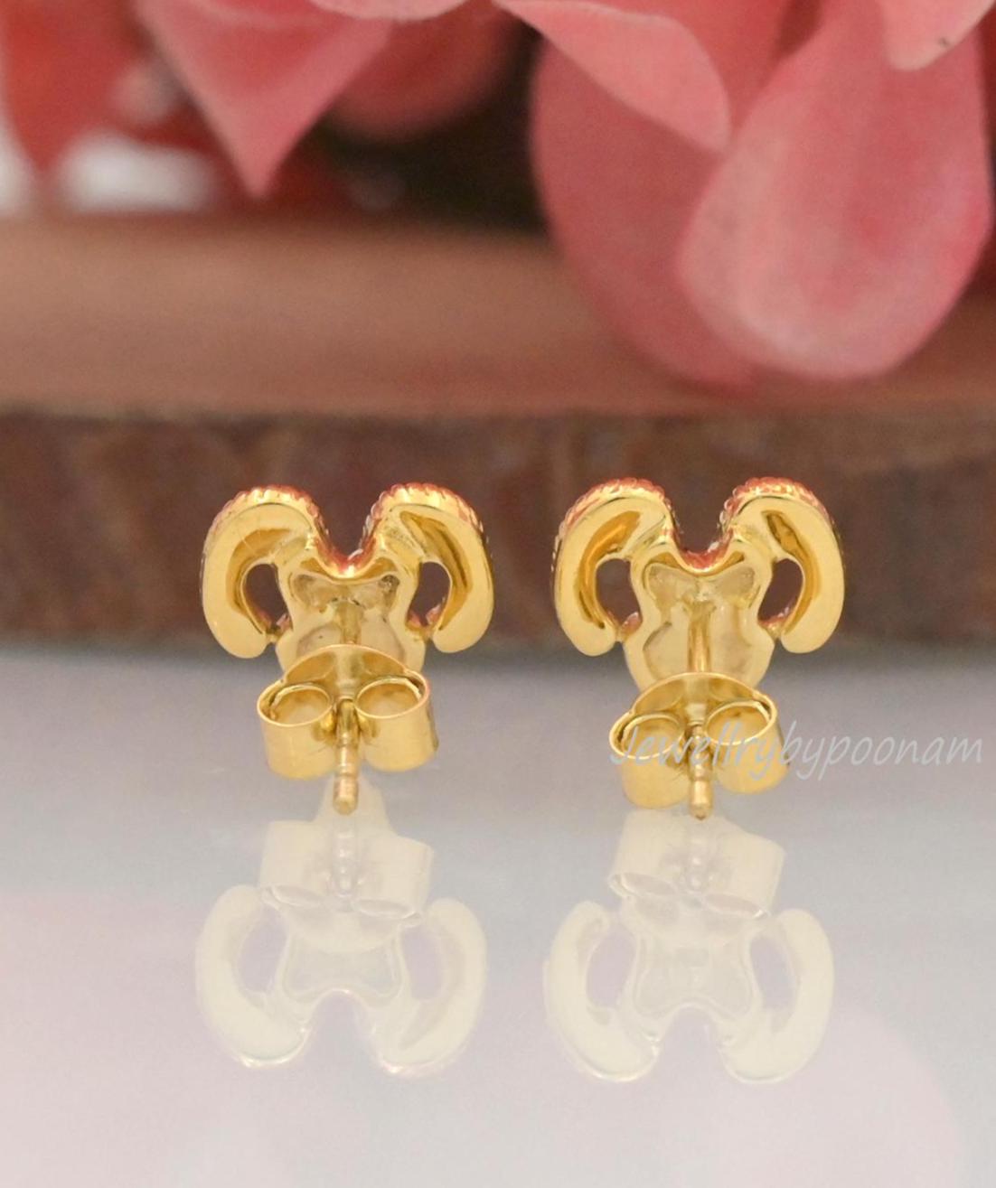 925 Sterling Silver Bighorn Sheep Skull Stud Earrings – Dainty Gold Rams Head Jewelry - View 3 - Jewelry By Poonam | SKU: PJE