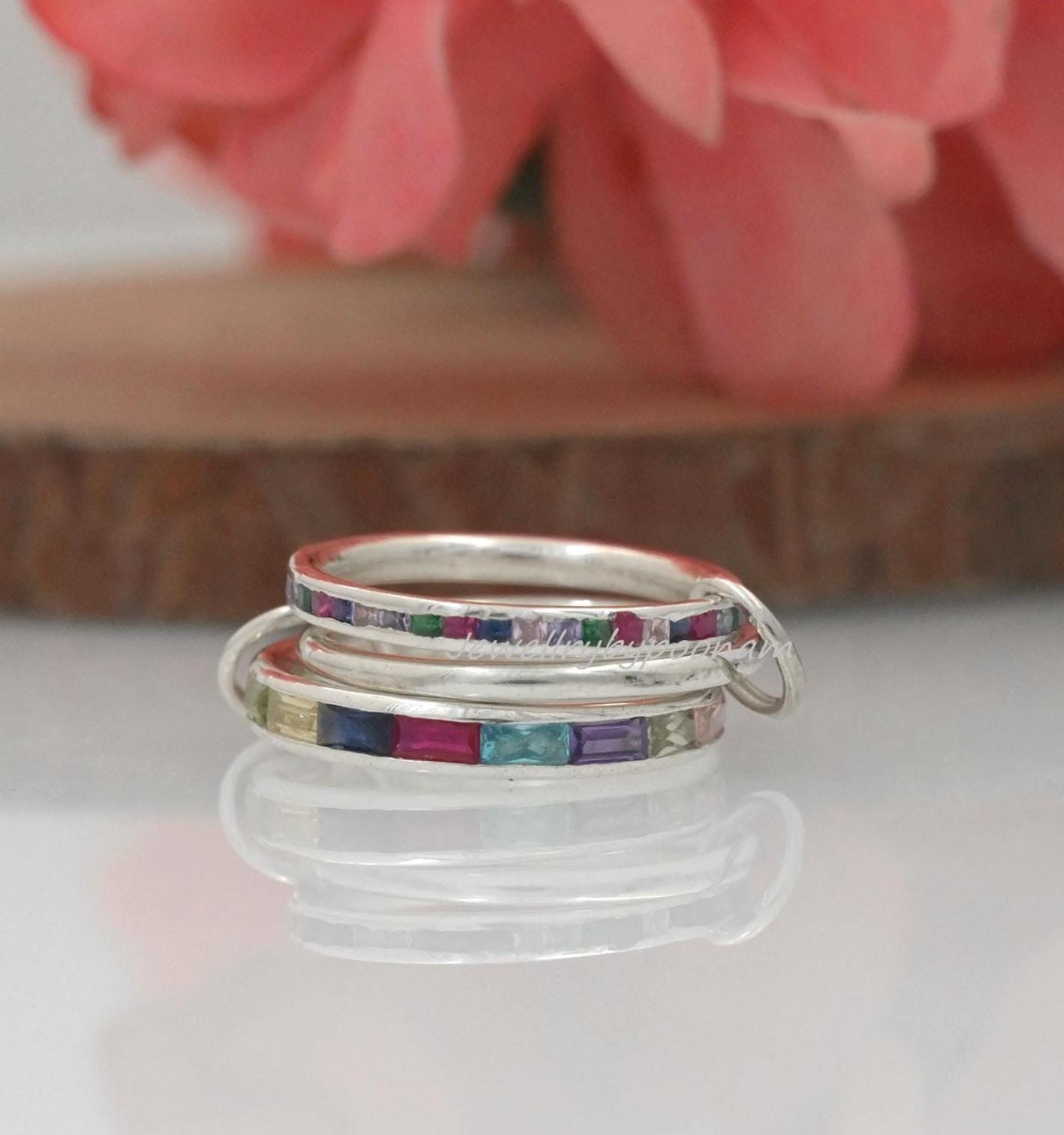 14k Gold-Plated Connector band Ring; Moissanite Baguette Multi-Link Band Ring - View 3 - Jewelry By Poonam | SKU: PJR877- 2/2