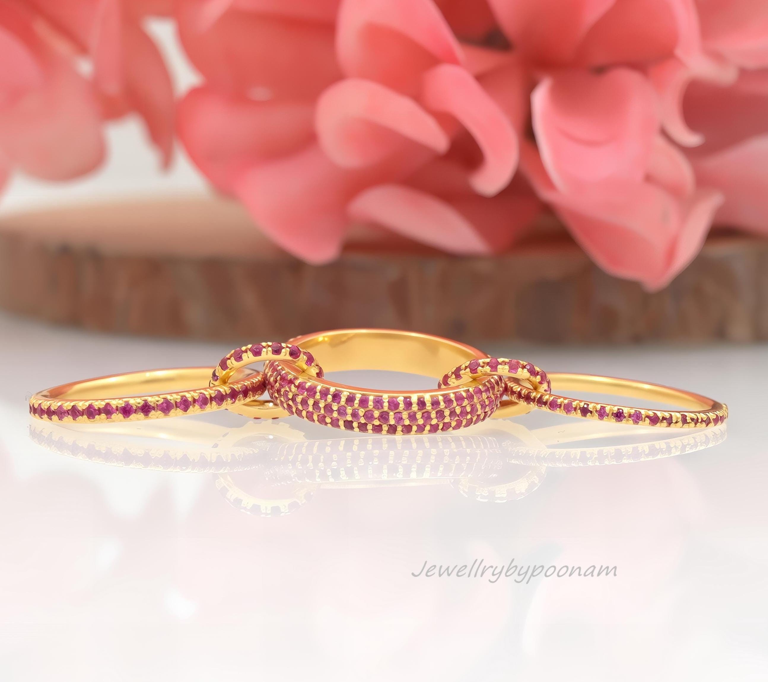 14K Gold Plated Multi-Link Ring: Sterling Silver Ruby Connector Band Ring - View 3 - Jewelry By Poonam | SKU: PJR1038-SLYGCZ-