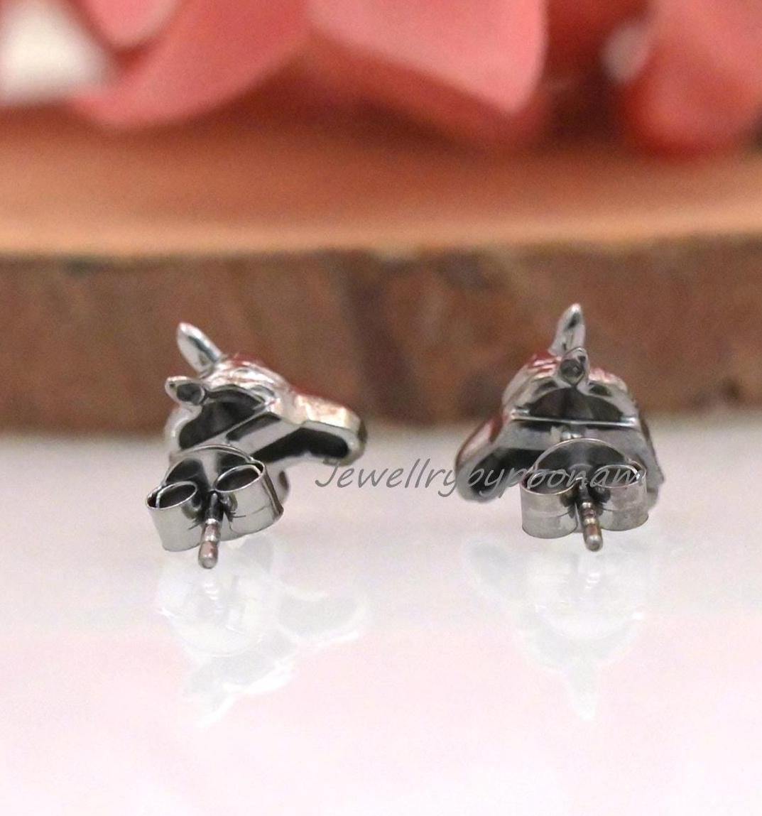 Dainty Horse Head Stud Earrings in 925 Sterling Silver โ Minimal Animal Jewelry - View 6 - Jewelry By Poonam | SKU: PJE1820-S