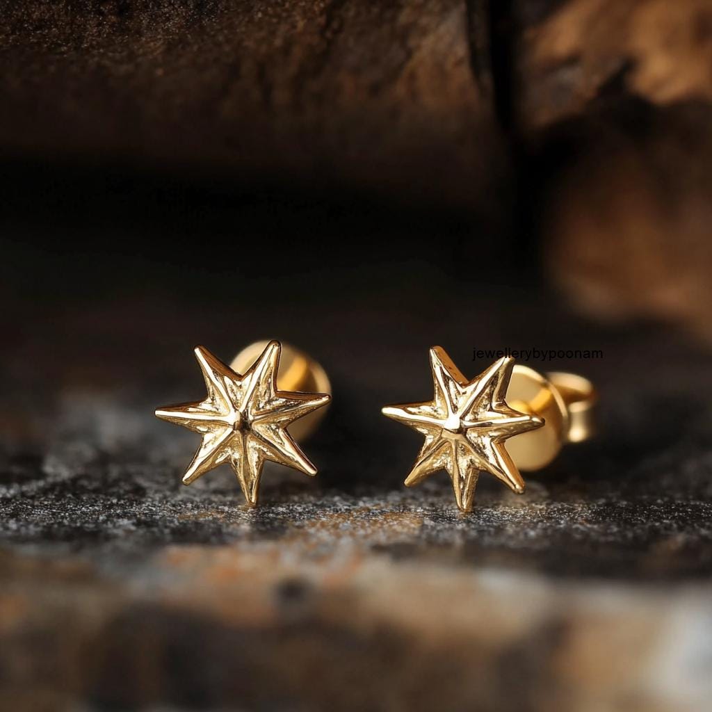 Gold Vermeil Star Stud Earrings, 925 Sterling Silver, CZ Dainty Jewelry - Jewelry By Poonam | SKU: PJE-