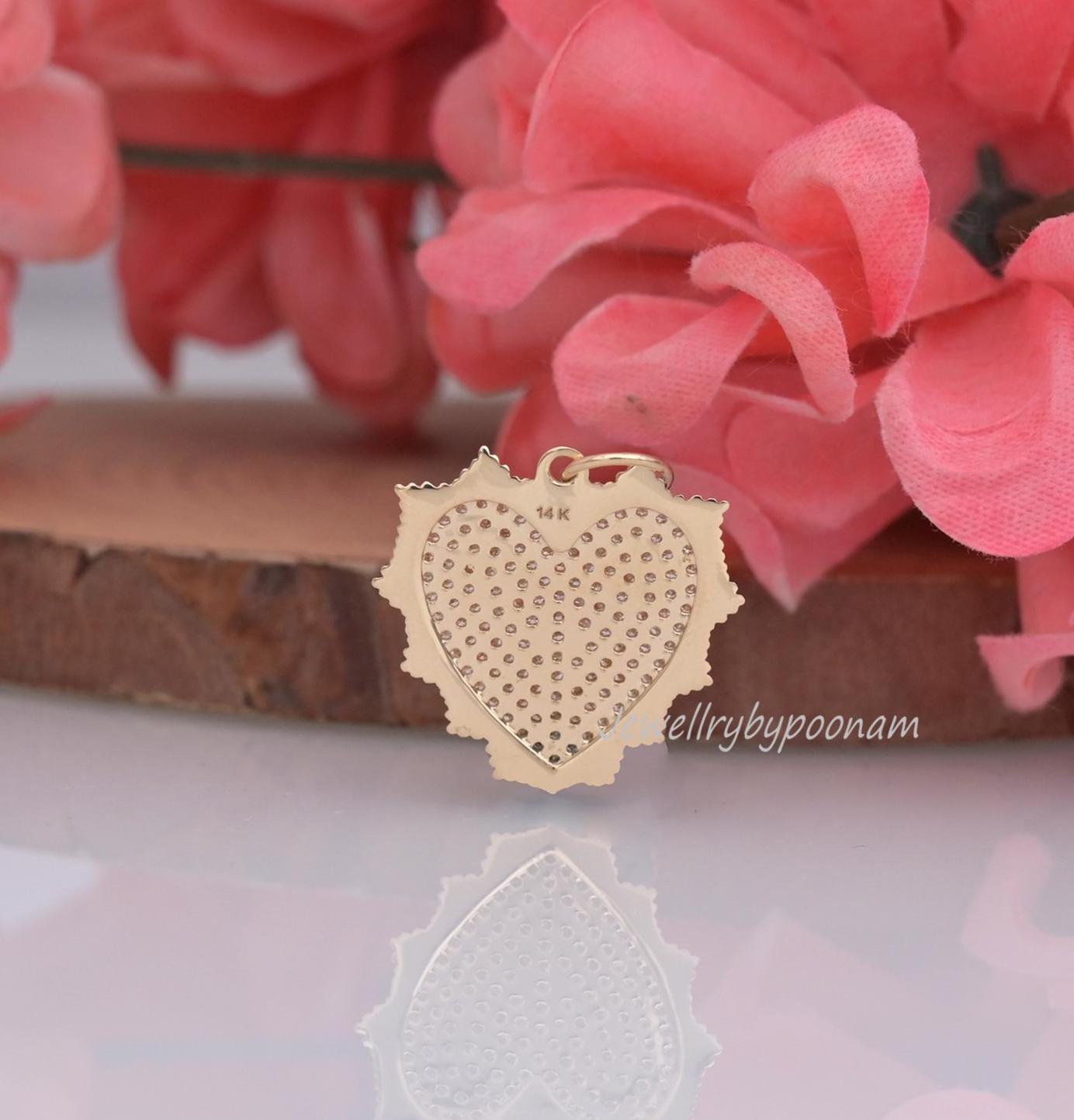 14K Gold Diamond Heart Pendant: Handmade Fluted Design - View 2 - Jewelry By Poonam | SKU: PJP4353-14KYGMN-27M 2/26