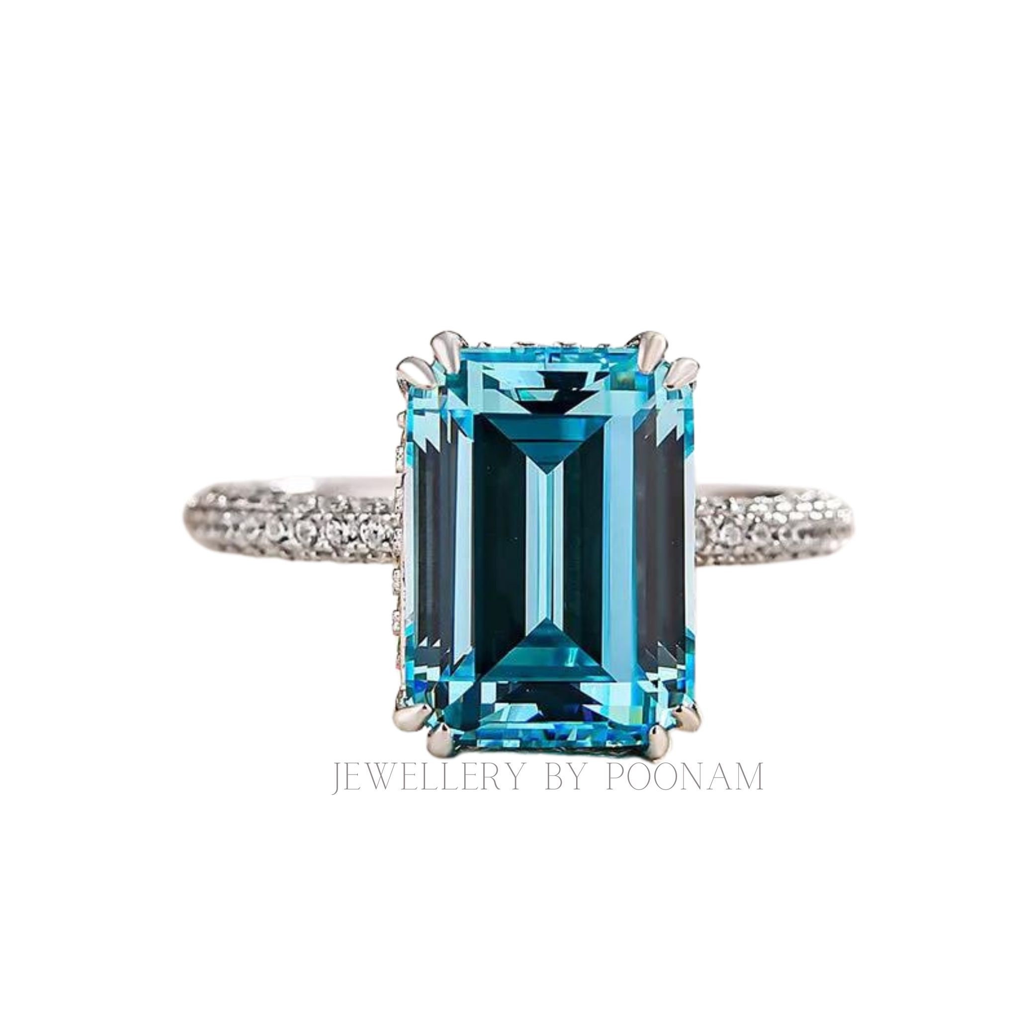 925 Silver Emerald-Cut Aquamarine Ring – Luxury Sterling Silver Engagement & Wedding Jewelry - View 2 - Jewelry By Poonam | S