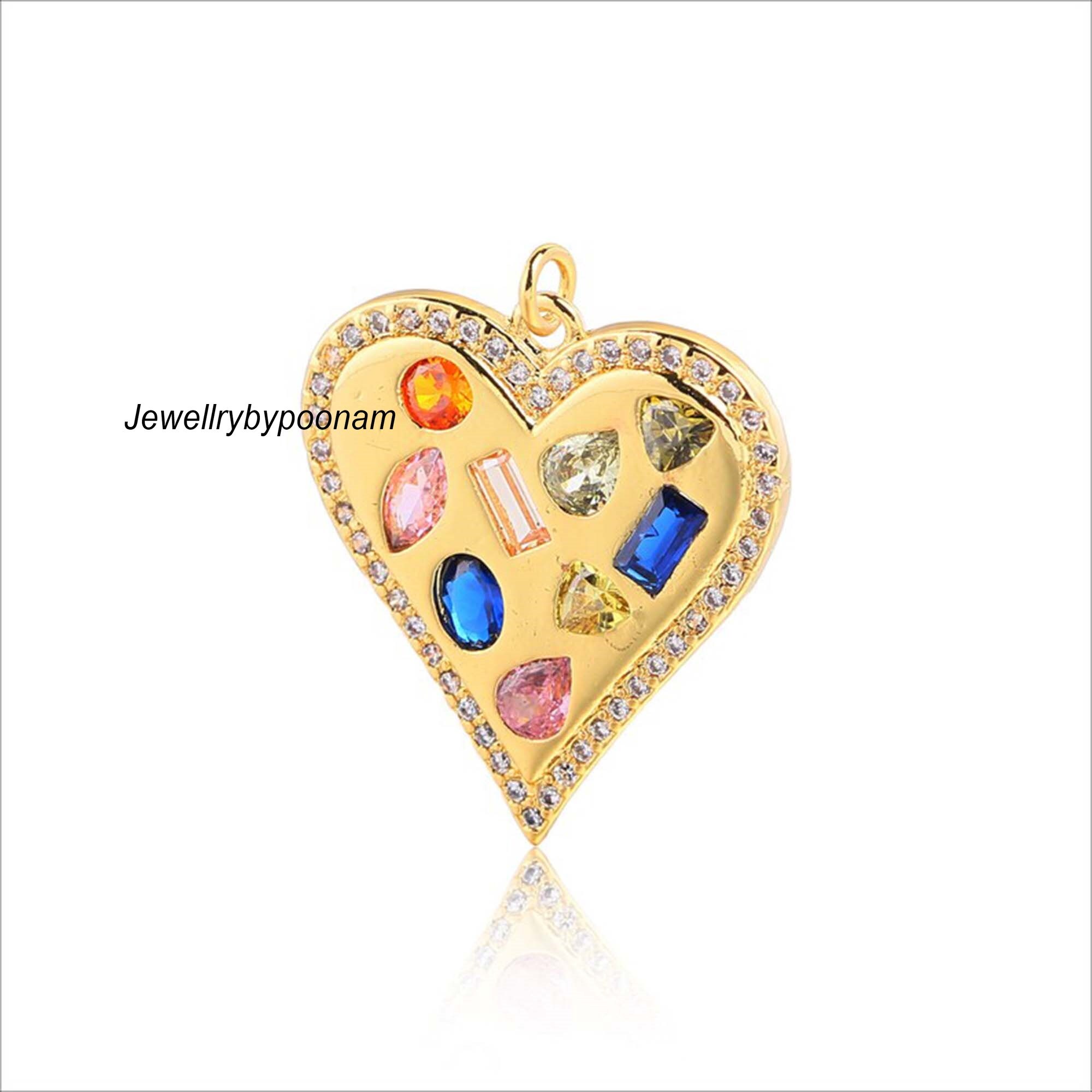 Heart Multi Sapphire Diamond Pendant: 925 Sterling Silver, 14k Gold - View 2 - Jewelry By Poonam | SKU: PJP-