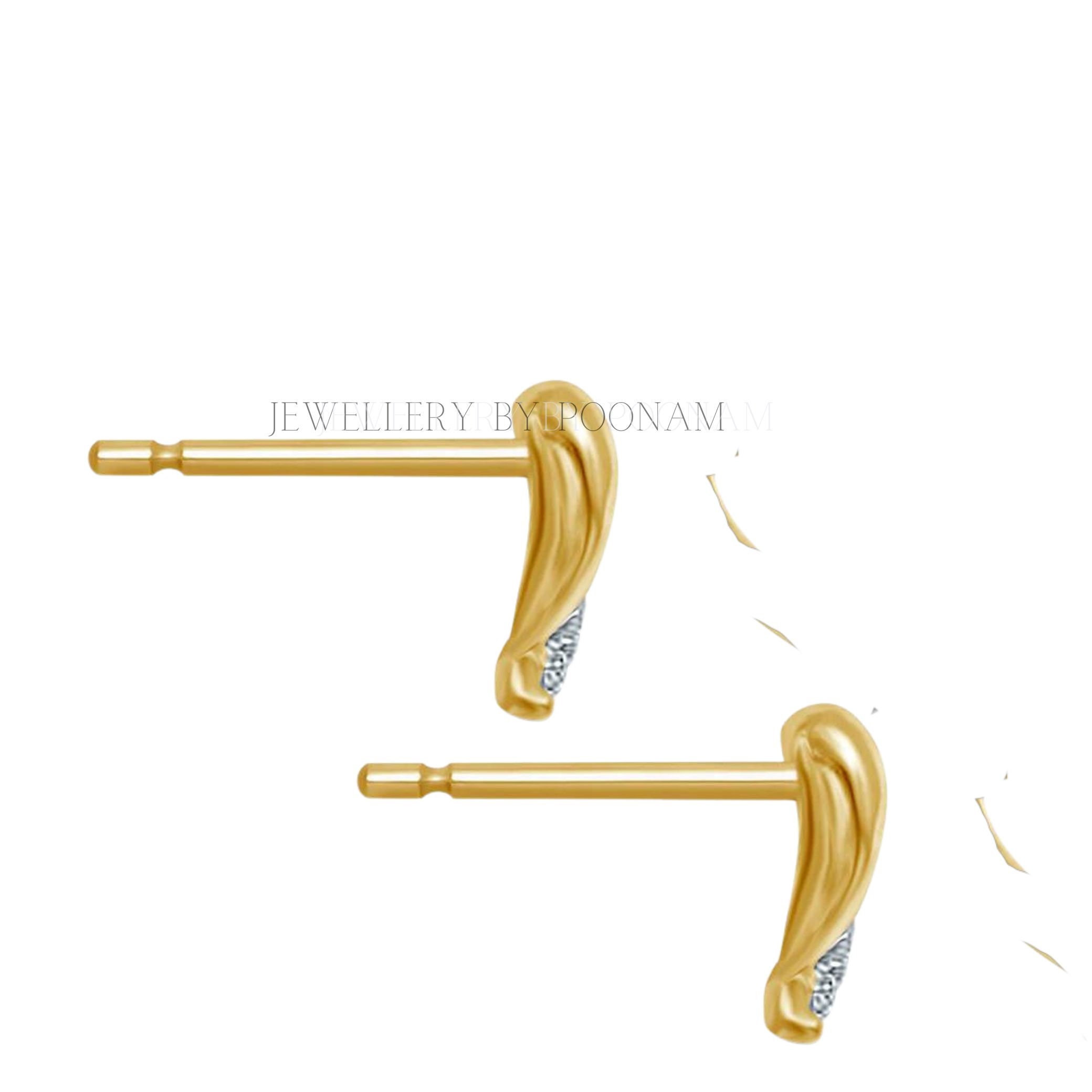 9k/14k Gold Sterling Silver Heart Stud Earrings, Moissanite Cubic Zirconia Detail - View 4 - Jewelry By Poonam | SKU: PJE1620