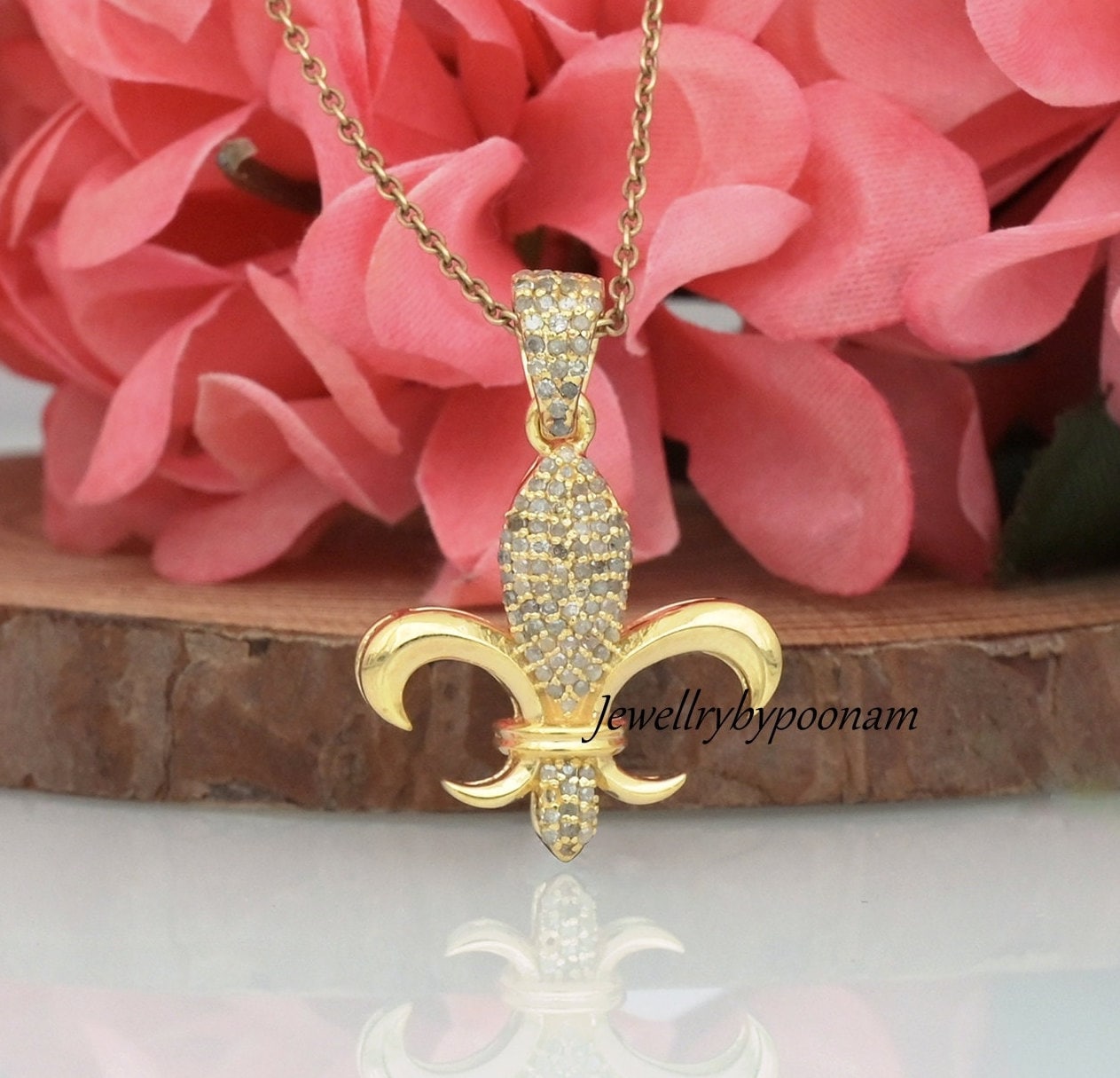14K Gold Fleur De Lis Pendant; Fleur-de-lis Pendant, Fleur De Lis Jewelry Gift - Jewelry By Poonam | SKU: PJP3399-SLYGDI-33M