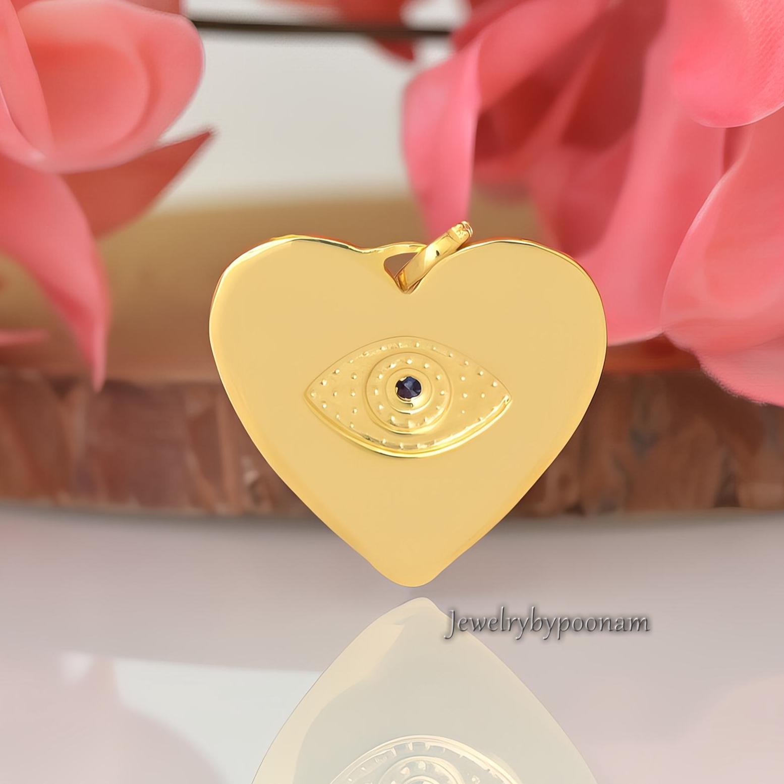14k Gold Evil Eye Heart Pendant: Diamond & Blue Sapphire - View 2 - Jewelry By Poonam | SKU: PJP4902-SLYGBSPCZ-30M 2/26