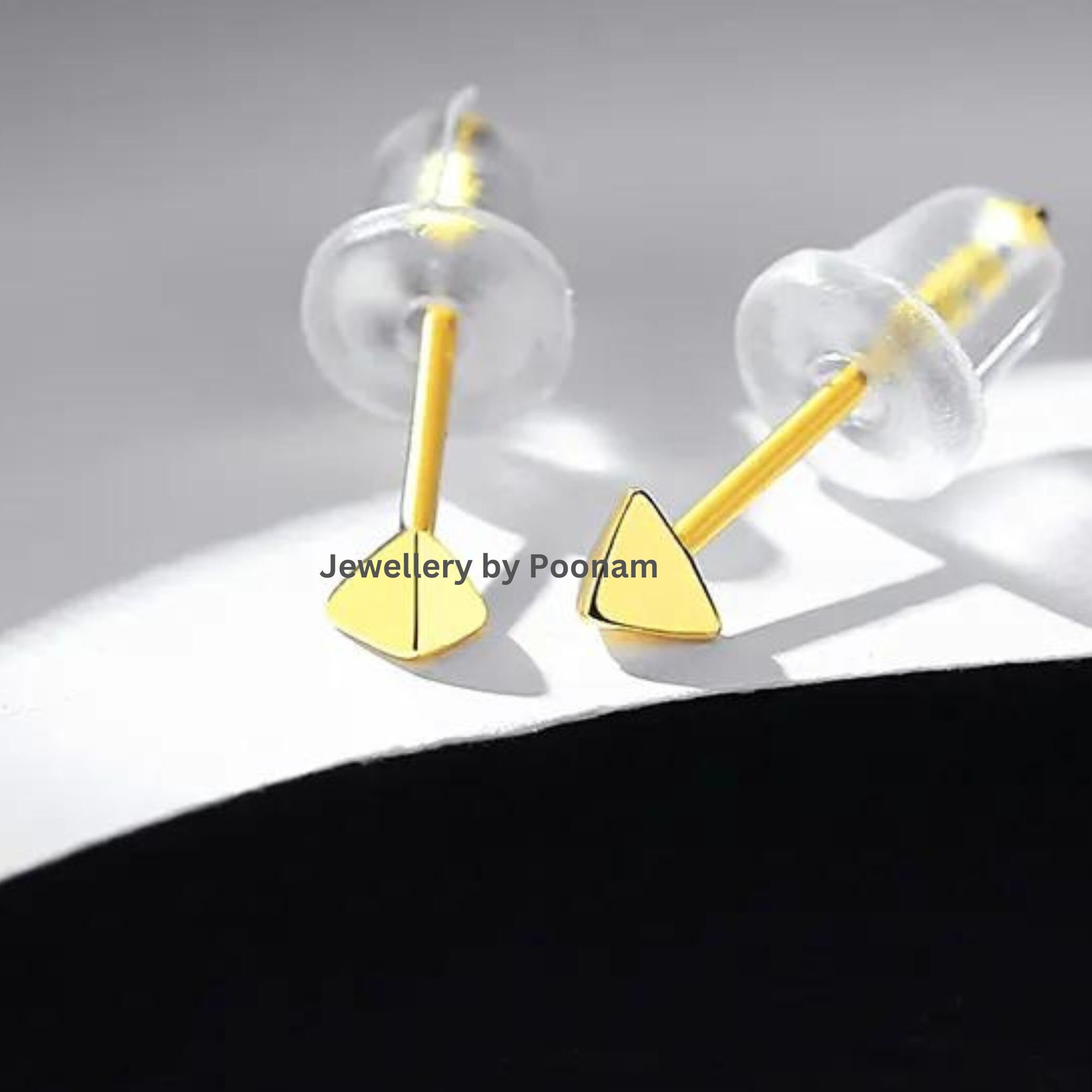 9K/14K Yellow Gold & 925 Sterling Triangle Stud Earrings: Minimalist Geometric Jewelry - View 3 - Jewelry By Poonam | SKU: E-