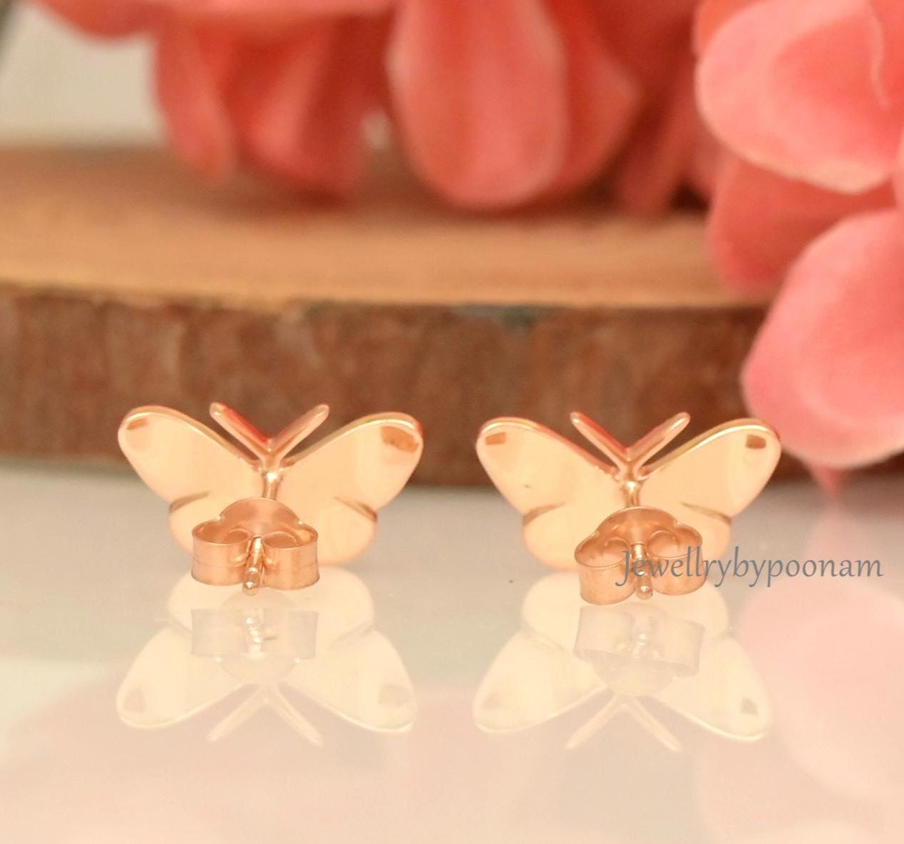 Tiny Butterfly Stud Earrings in 925 Sterling Silver — Handmade & Delicate - View 3 - Jewelry By Poonam | SKU: PJE1997 2/26