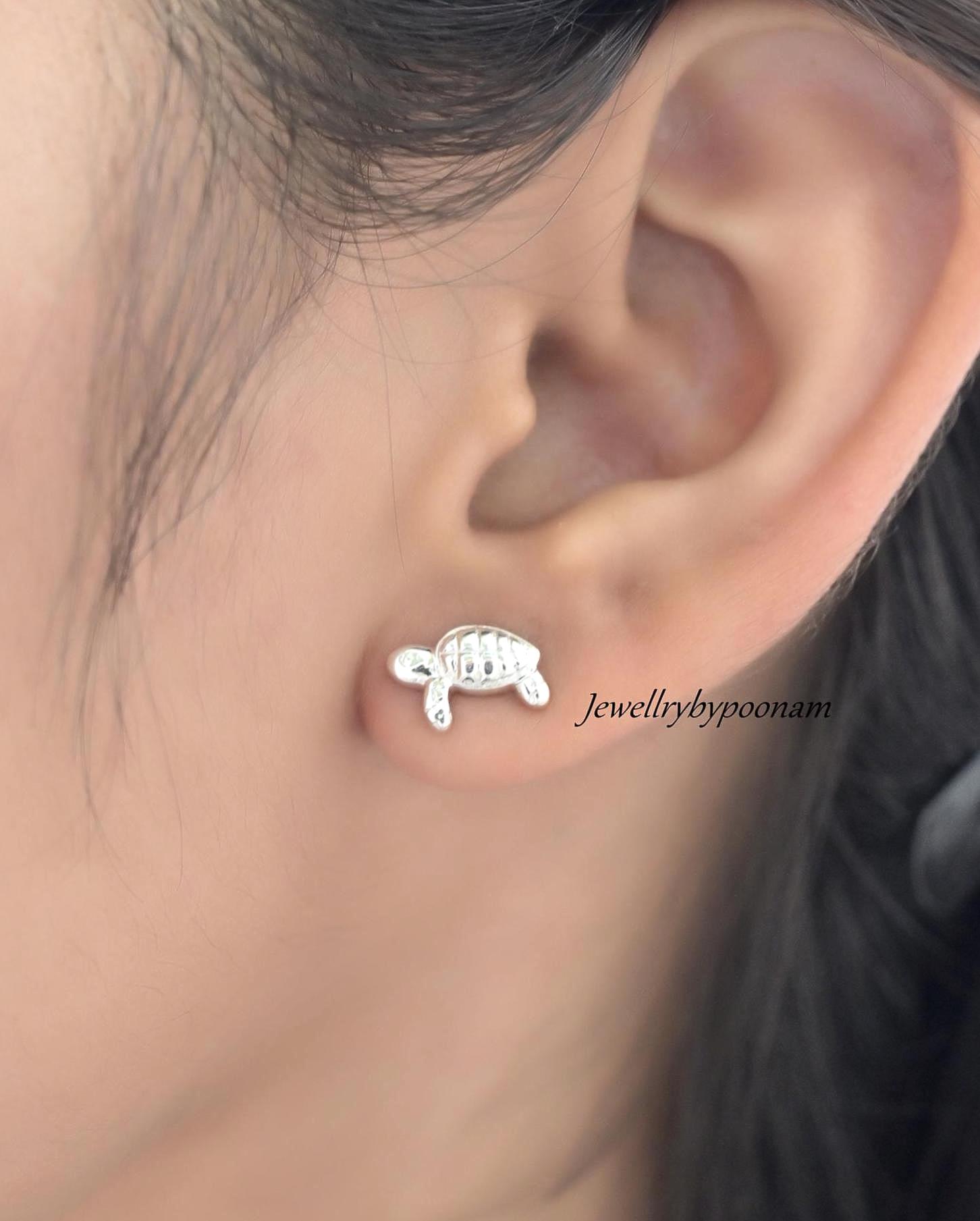 925 Sterling Silver Turtle Stud Earrings: Tiny Sea Turtle Studs - View 2 - Jewelry By Poonam | SKU: PJE1924-SLNS-10M 2/2026,P