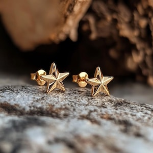 14k gouden oorknopjes met kleine ster, oorknopjes met gouden punt, oorknopjes met kleine ster, sierlijke oorknopjes met ster, gouden steroorbel