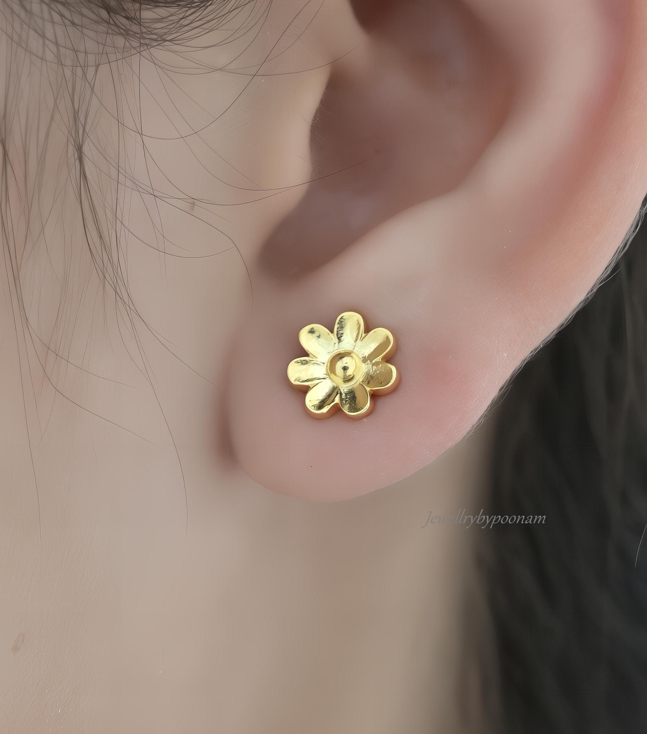 925 Sterling Silver Tiny Daisy Stud Earrings: Delicate Flower Jewelry - View 3 - Jewelry By Poonam | SKU: PJE2018-SLYG-10M,PJ