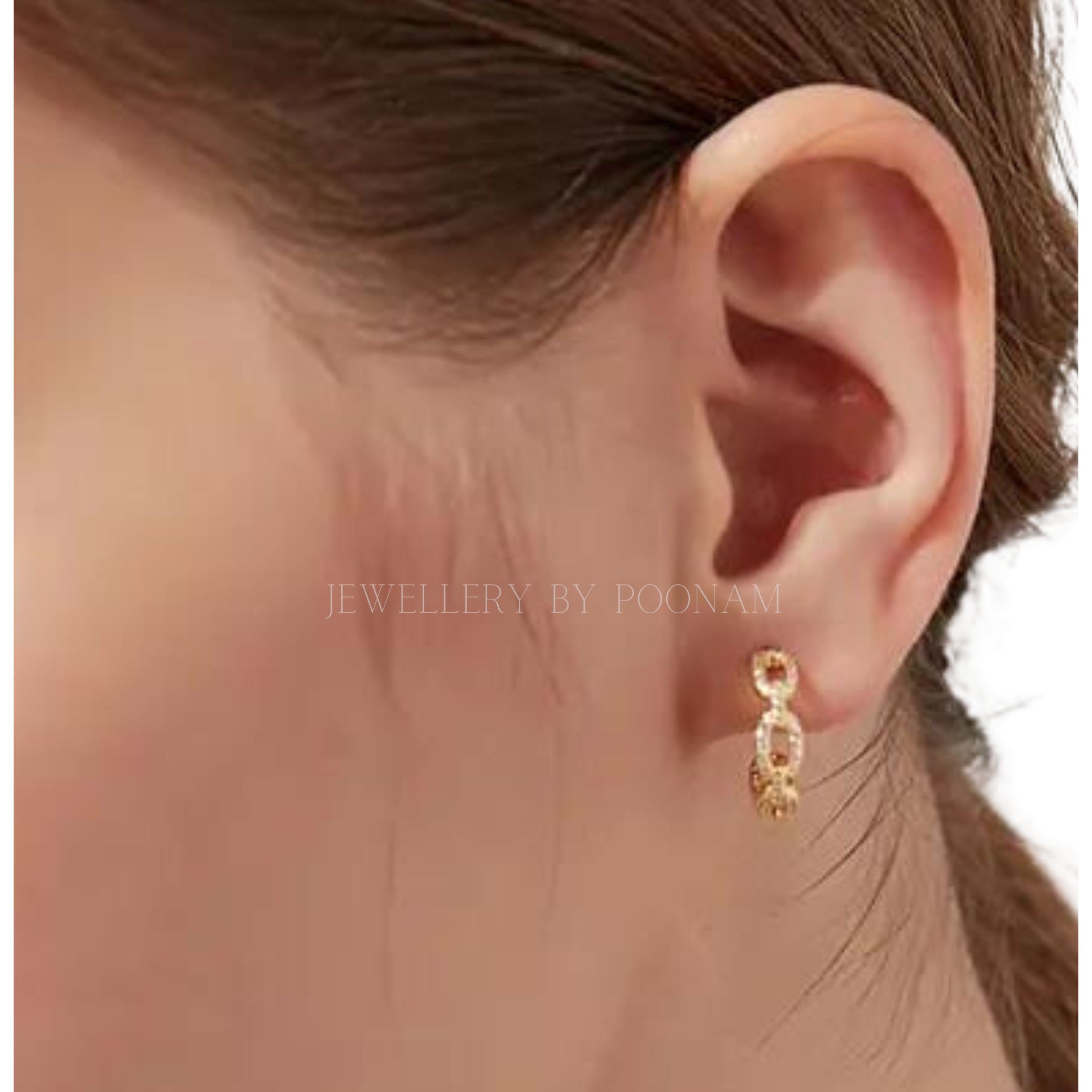 Chain Link Hoop Earrings with Asymmetric CZ Accents | Modern Statement Jewelry - View 5 - Jewelry By Poonam | SKU: E-103