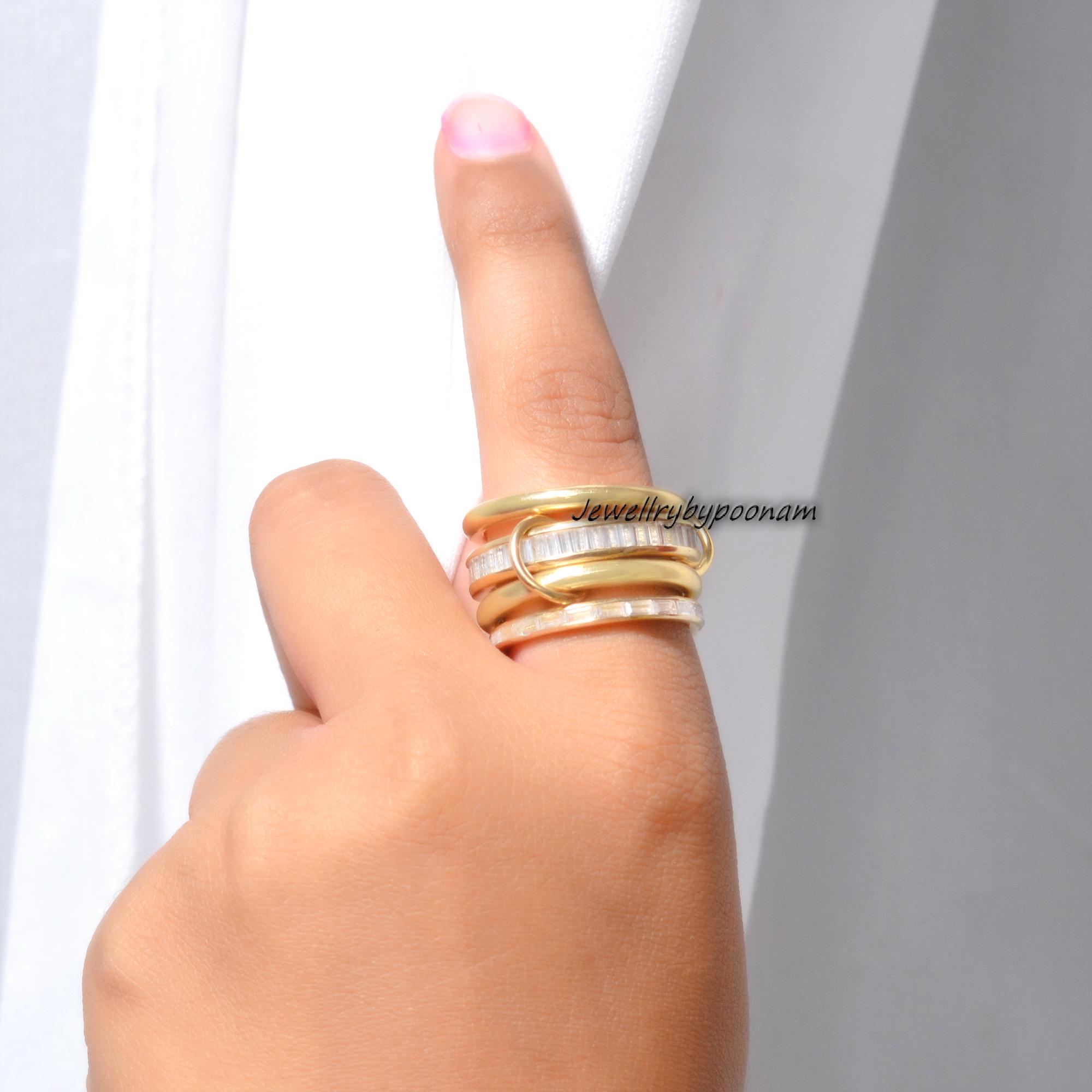 925 Sterling Silver Baguette Connector Ring, Chunky Linked Bands Ring - View 4 - Jewelry By Poonam | SKU: PJR904-SLNSBTTWTYS-