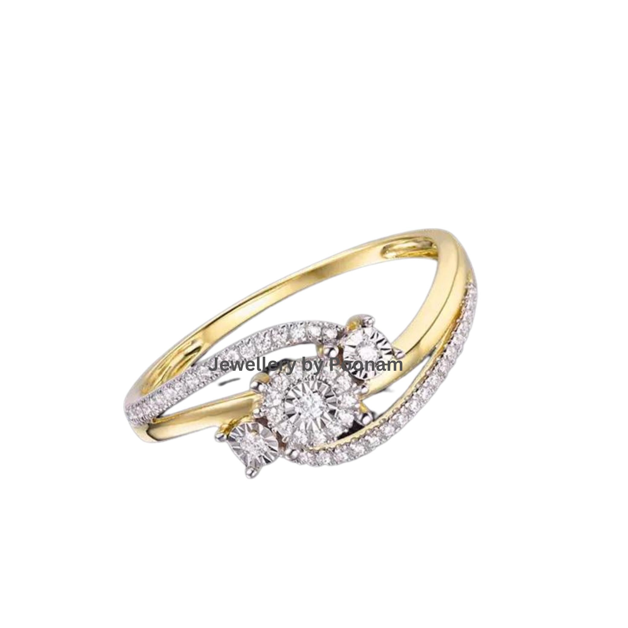 Twist Solitaire Moissanite Ring – Gold Plated Sterling Silver Engagement Bridal Ring - View 2 - Jewelry By Poonam | SKU: R-10