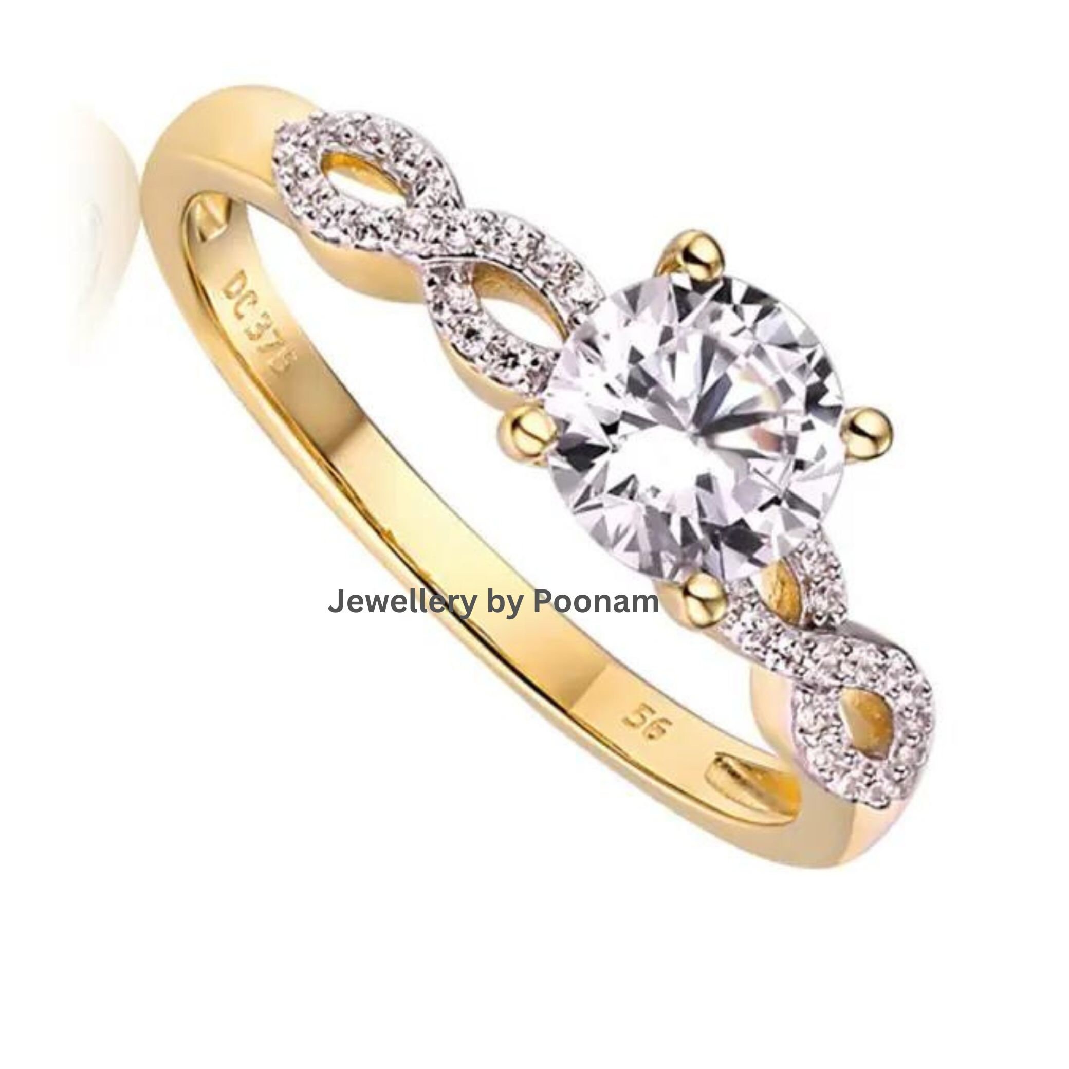 Custom Engagement Wedding Gift 925 Gold Heart Bow Solitaire Diamond Ring For Women'S - Jewelry By Poonam | SKU: R-1045