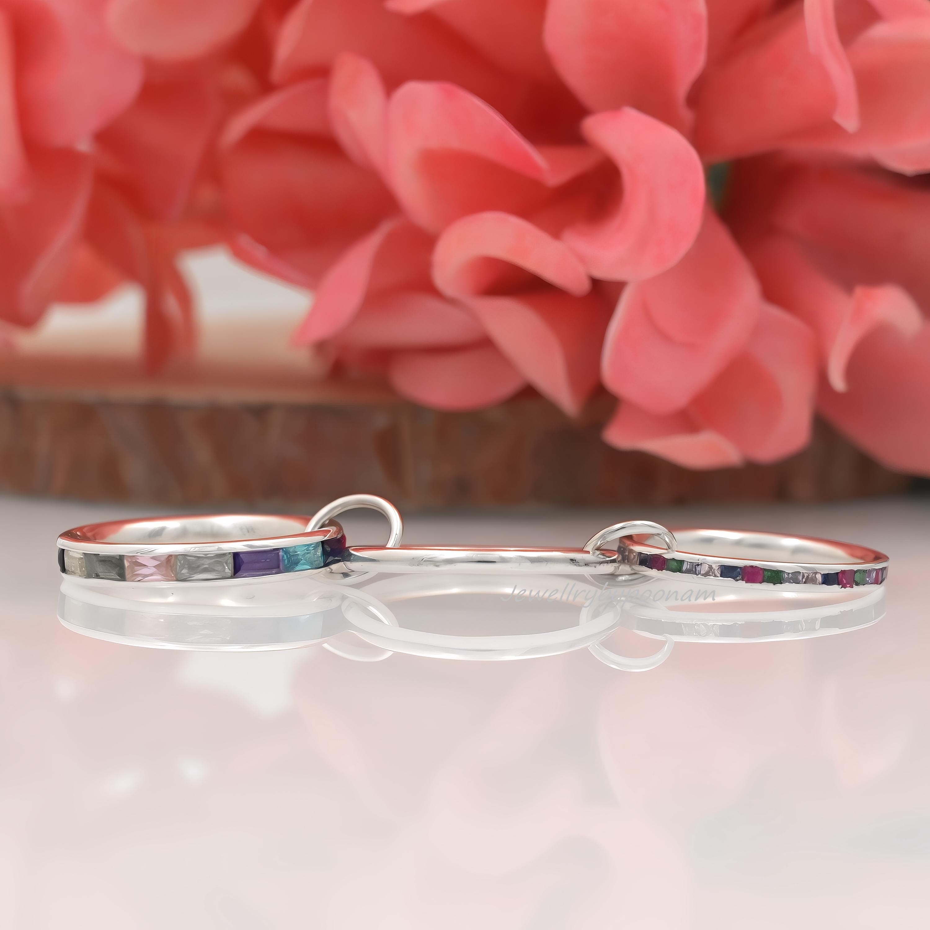 14k Gold-Plated Connector band Ring; Moissanite Baguette Multi-Link Band Ring - View 4 - Jewelry By Poonam | SKU: PJR877- 2/2