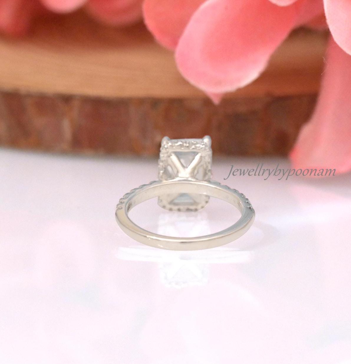 Yellow Gold Classic Emerald Cut Women's Engagement Ring in Sterling Silver - View 3 - Jewelry By Poonam | SKU: PJR3174-SLNSCZ