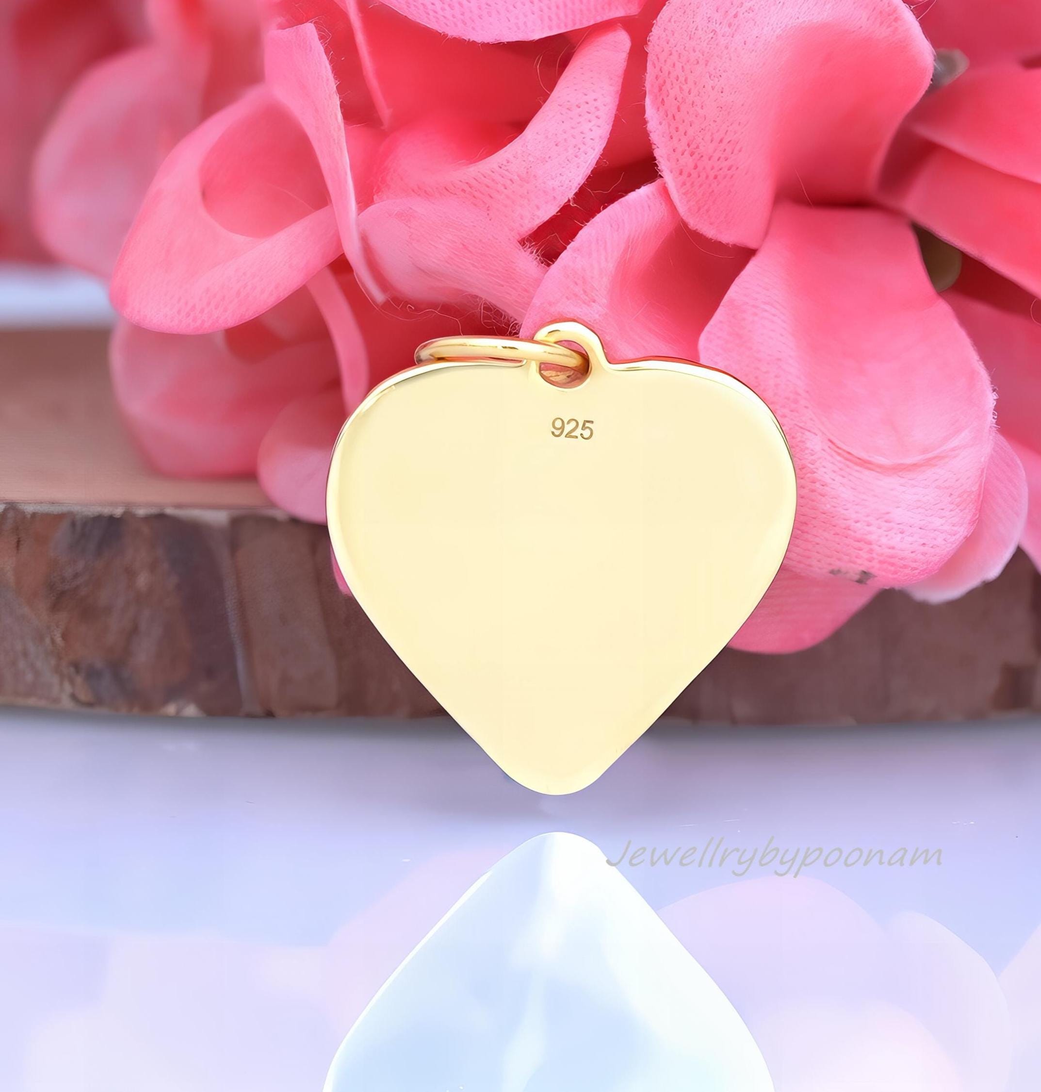 14k Gold Plated Fluted Heart Charm: Moissanite Diamond Pendant - View 2 - Jewelry By Poonam | SKU: PJP4421-SLYGMN-22M 2/26