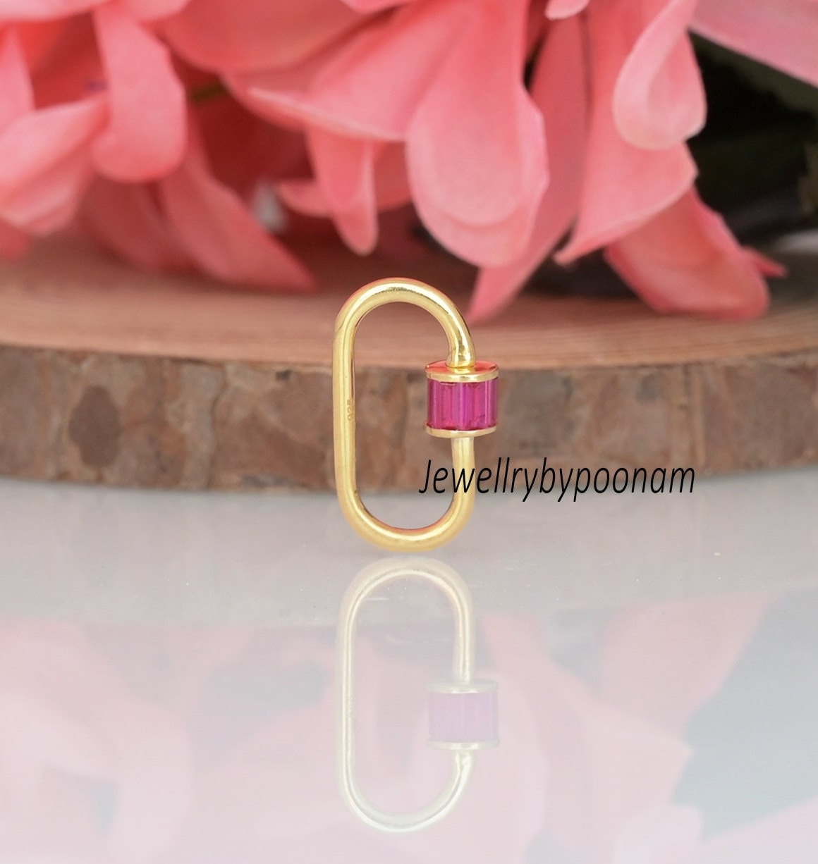 9K Solid Gold Baguette Carabiner Lock Charm, Versatile Fashion Accessory - View 3 - Jewelry By Poonam | SKU: PJC22-9KYGBTTRU-
