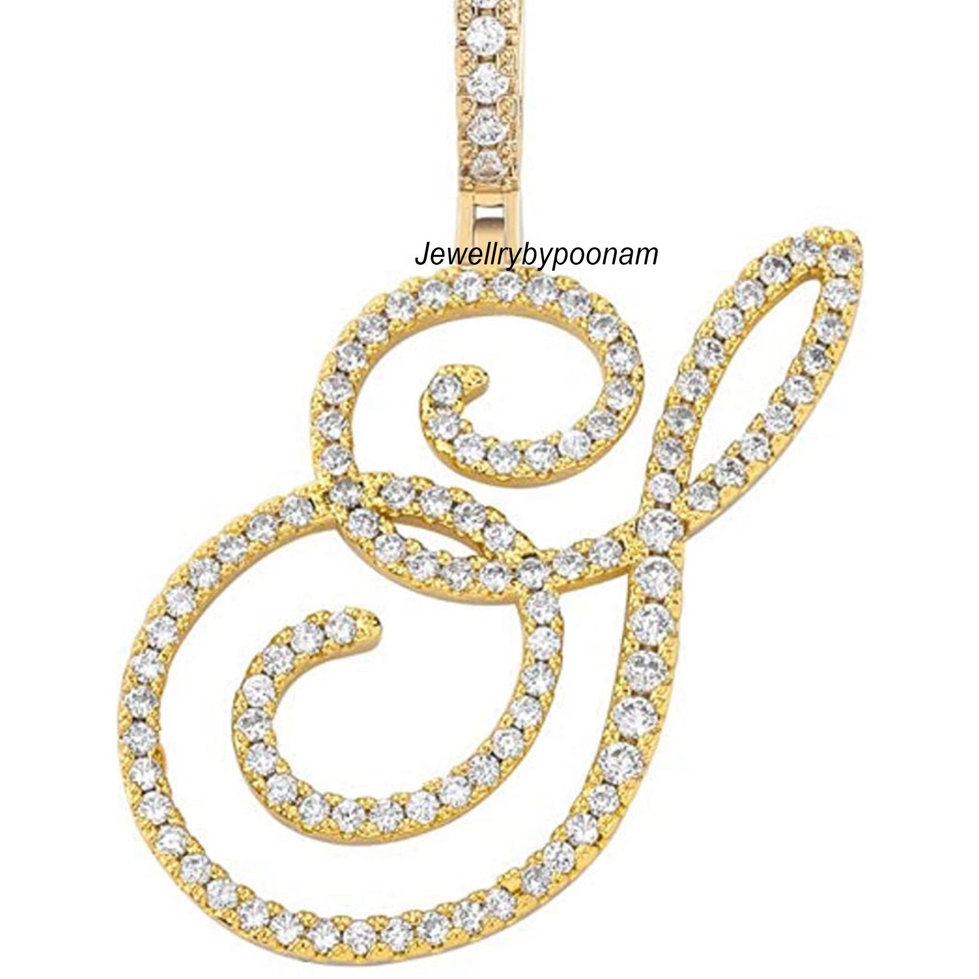 14k Gold Plated Moissanite Diamond Letter Pendant: Sterling Silver Charm - View 7 - Jewelry By Poonam | SKU: PJP4835-SLRGMN-H