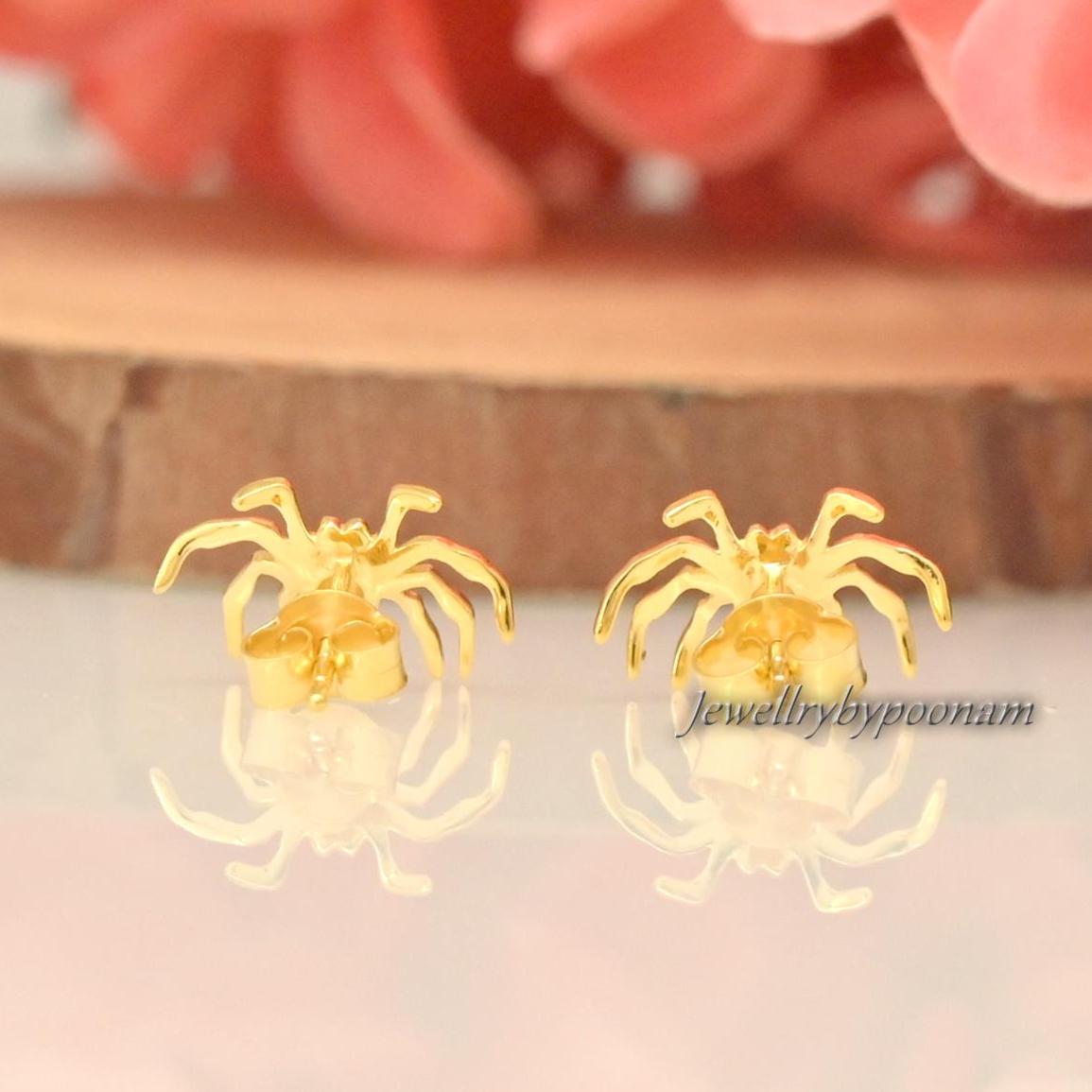 925 Sterling Silver Tiny Spider Stud Earrings — Handmade Jewelry - View 3 - Jewelry By Poonam | SKU: PJE1992- 2/26