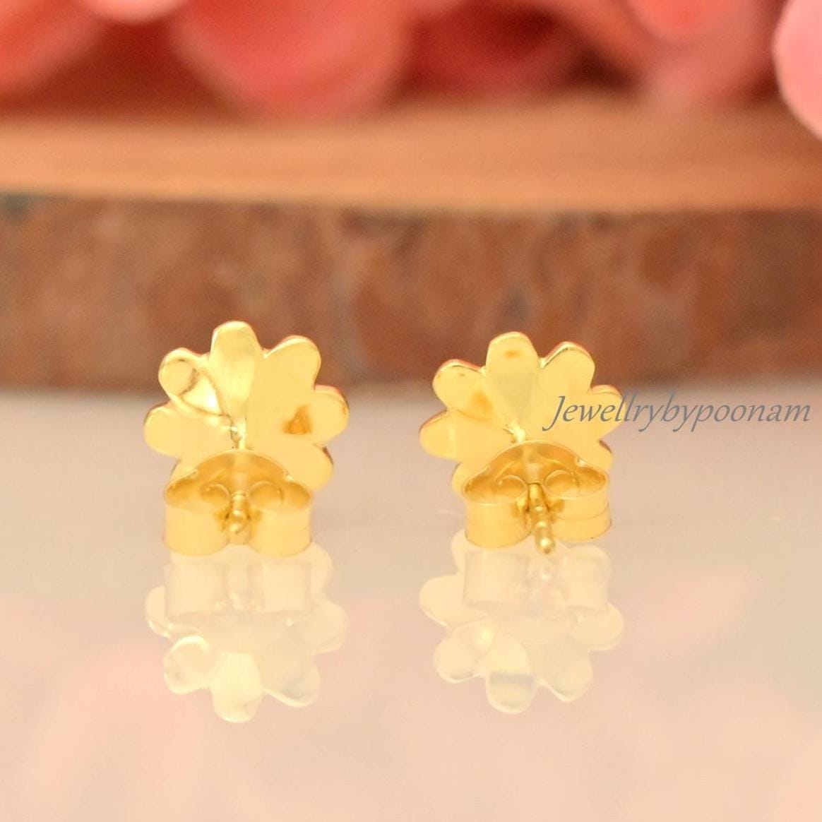 925 Sterling Silver Tiny Daisy Stud Earrings: Delicate Flower Jewelry - View 5 - Jewelry By Poonam | SKU: PJE2018-SLYG-10M,PJ