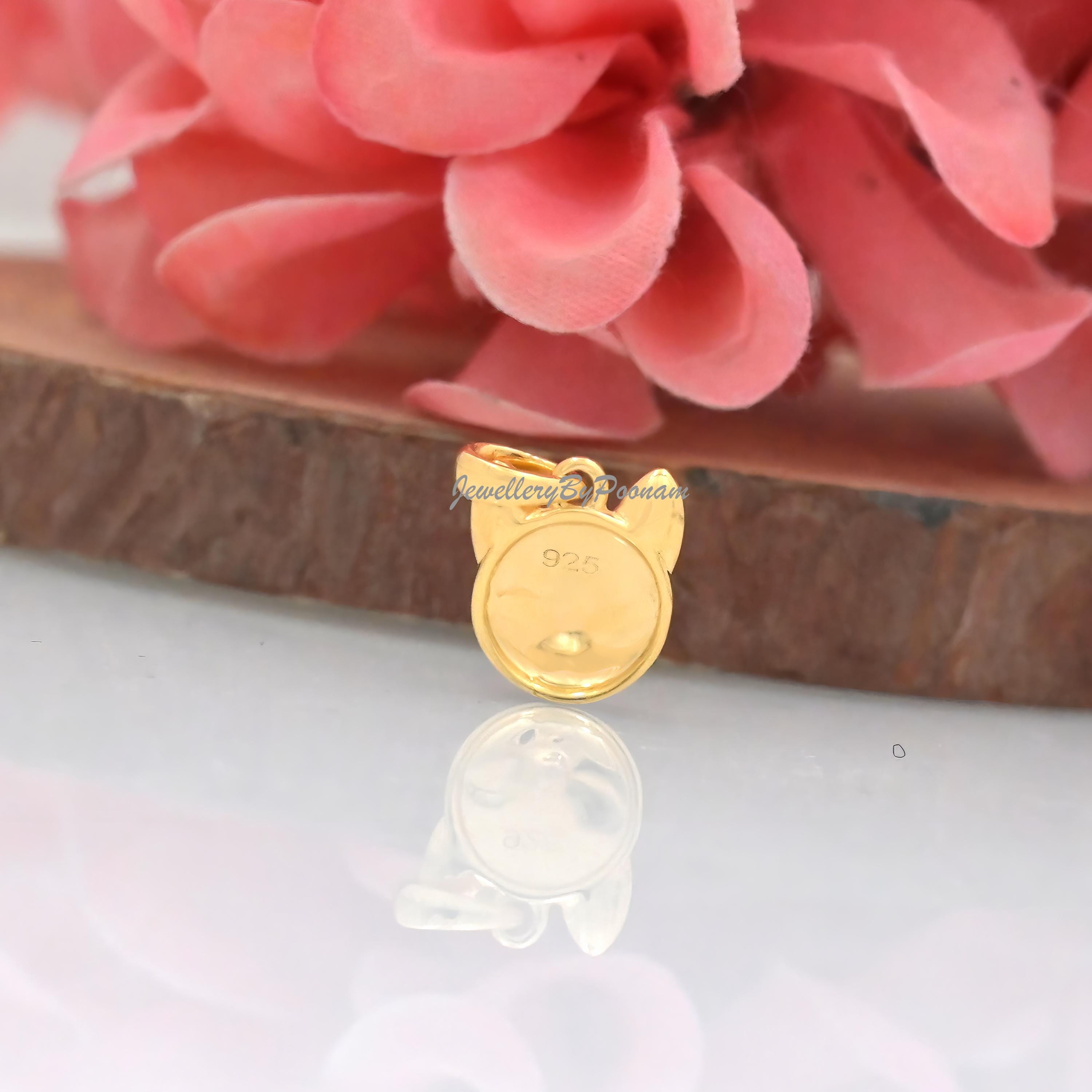 14K Gold Cat Face Pendant, Dainty Sterling Silver Animal Charm - View 2 - Jewelry By Poonam | SKU: PJP4547-SLYG-15M 2/26