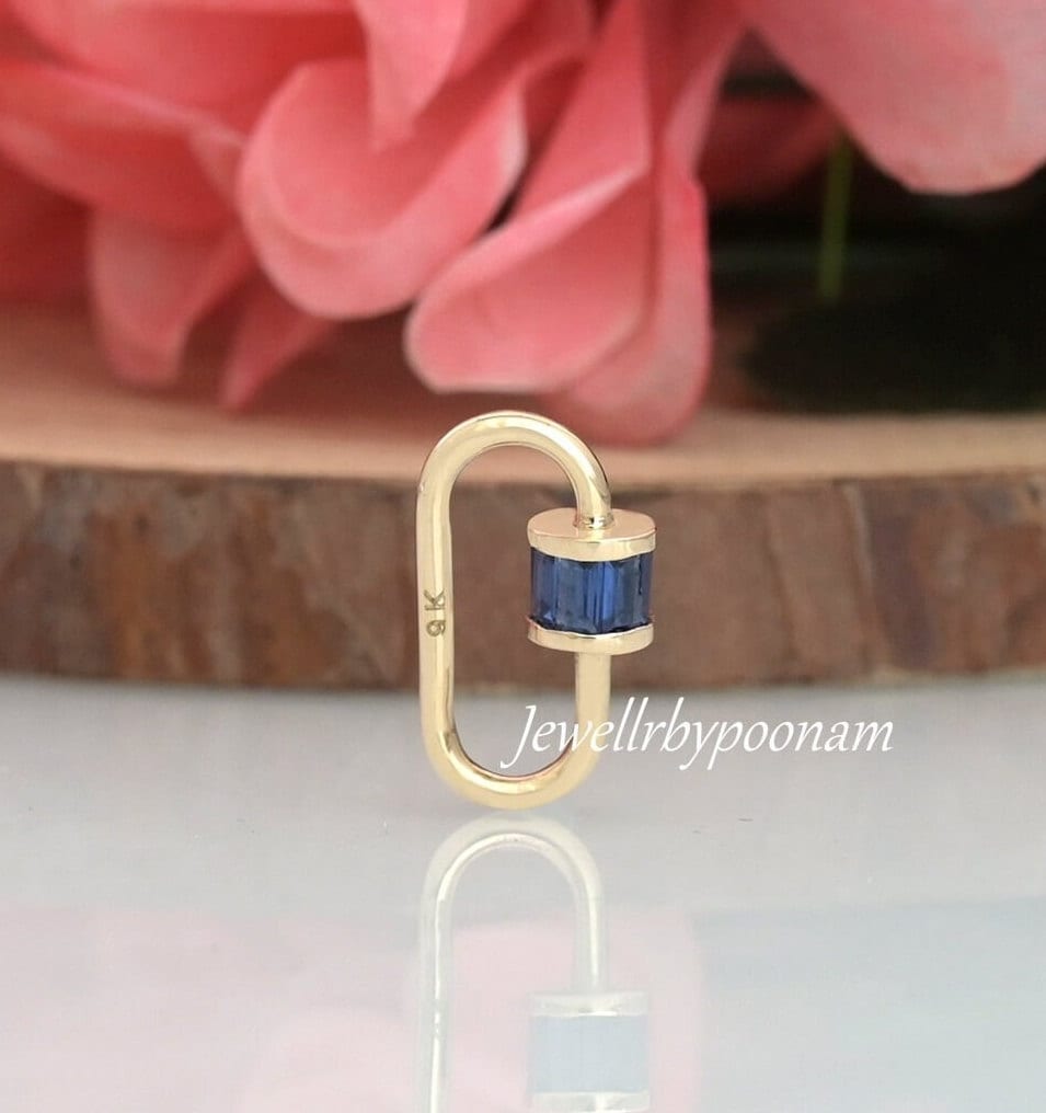 9K Solid Gold Baguette Carabiner Lock Charm, Versatile Fashion Accessory - View 6 - Jewelry By Poonam | SKU: PJC22-9KYGBTTRU-