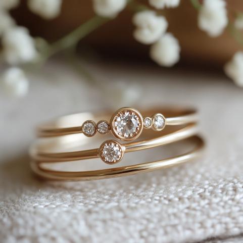 14k Gold Dainty Diamond Ring: Minimalist Stacking Ring - View 2 - Jewelry By Poonam | SKU: PJR3172-