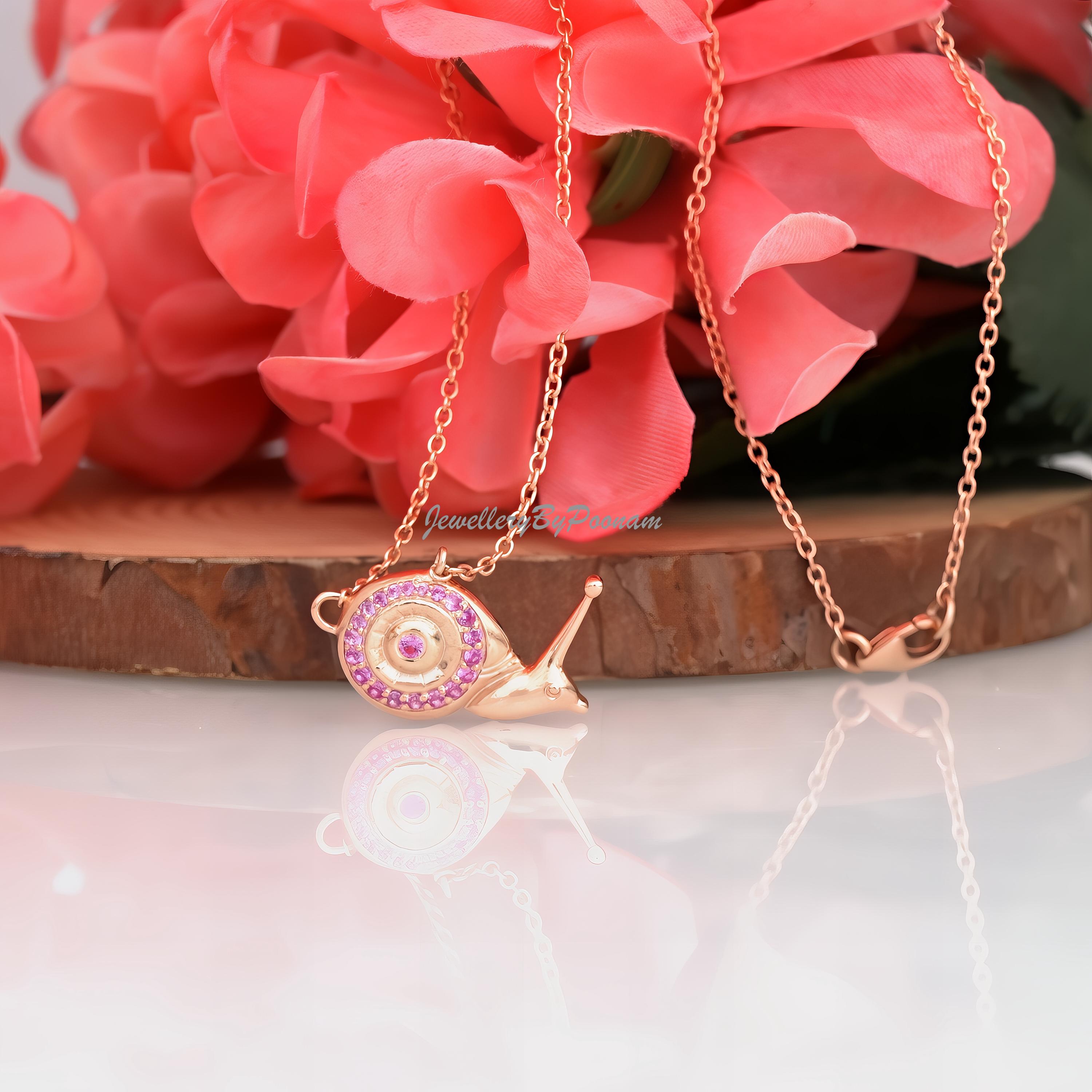 14k Gold Plated Snail Necklace: Sterling Silver Diamond Animal Pendant - Jewelry By Poonam | SKU: PJN1054-SLRGPSP-16I 2/26