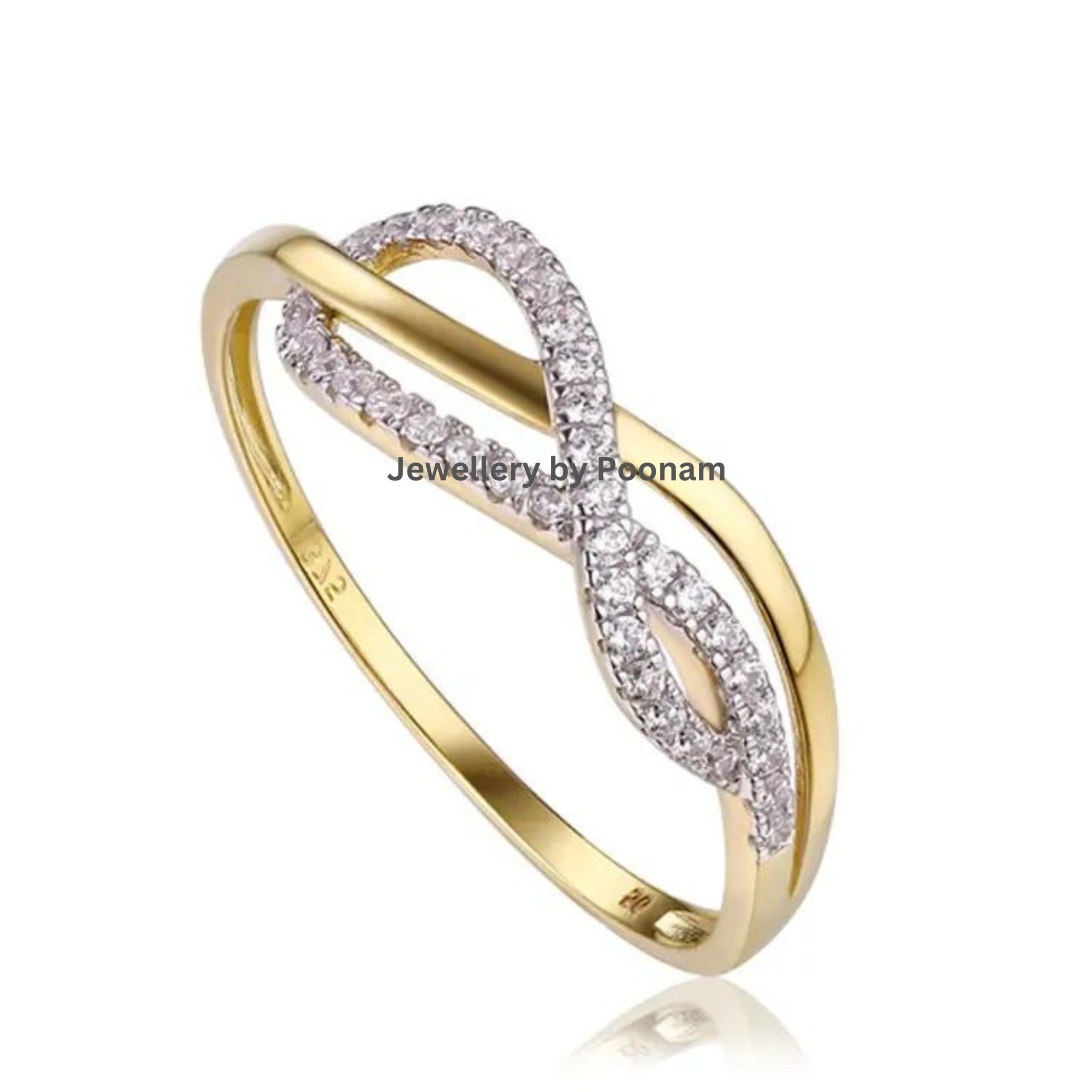 14k Gold Moissanite Infinity Ring: CZ Engagement Ring - Jewelry By Poonam | SKU: R-1058