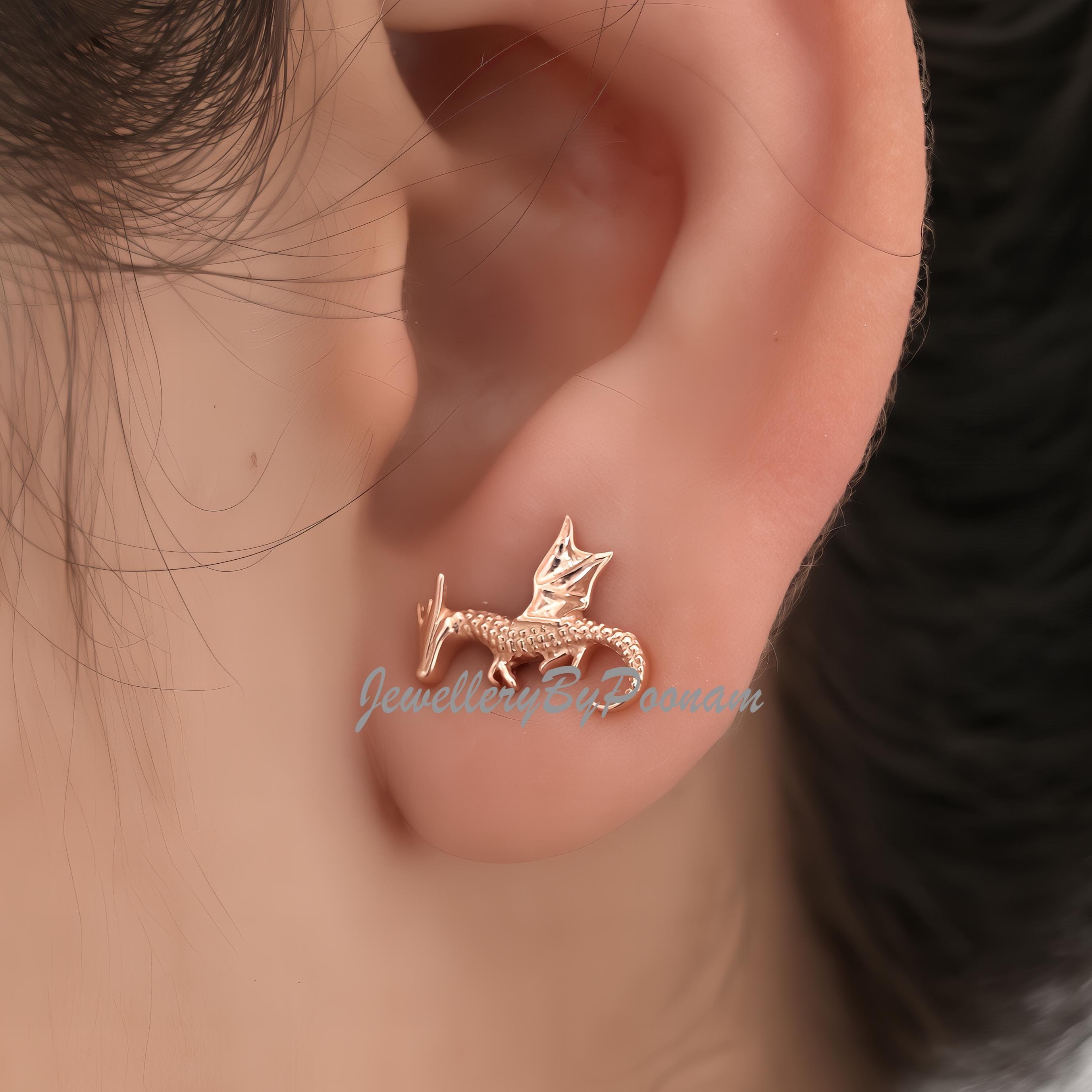 925 Flying Dragon Stud Earrings: Sterling Silver Jewelry - View 6 - Jewelry By Poonam | SKU: PJE1749-SLYG-10M 2/26