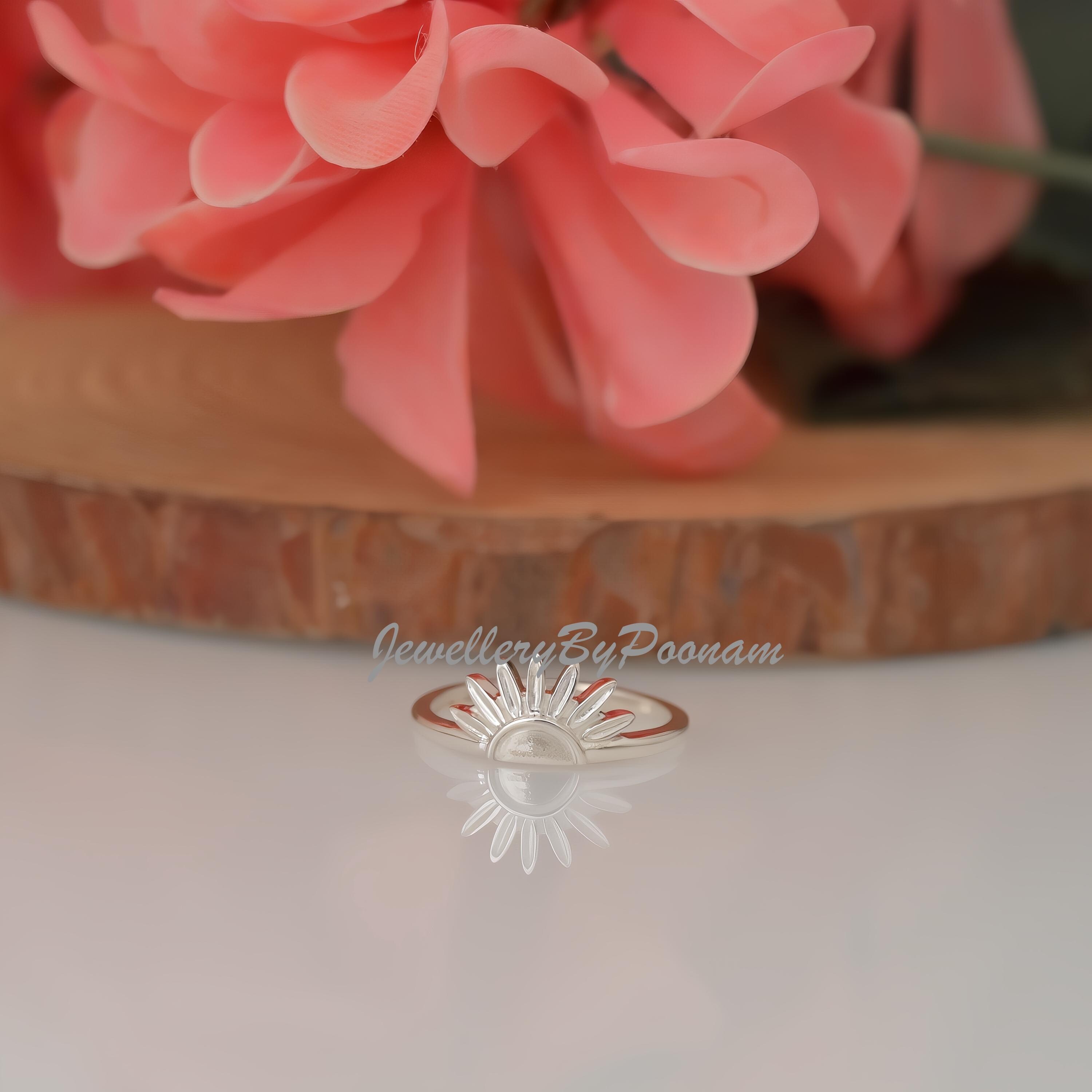 14k Gold Plated Sunburst Ring: Sterling Silver Sunshine Stacking Ring - View 2 - Jewelry By Poonam | SKU: PJR2852-SLYG-US-5 2
