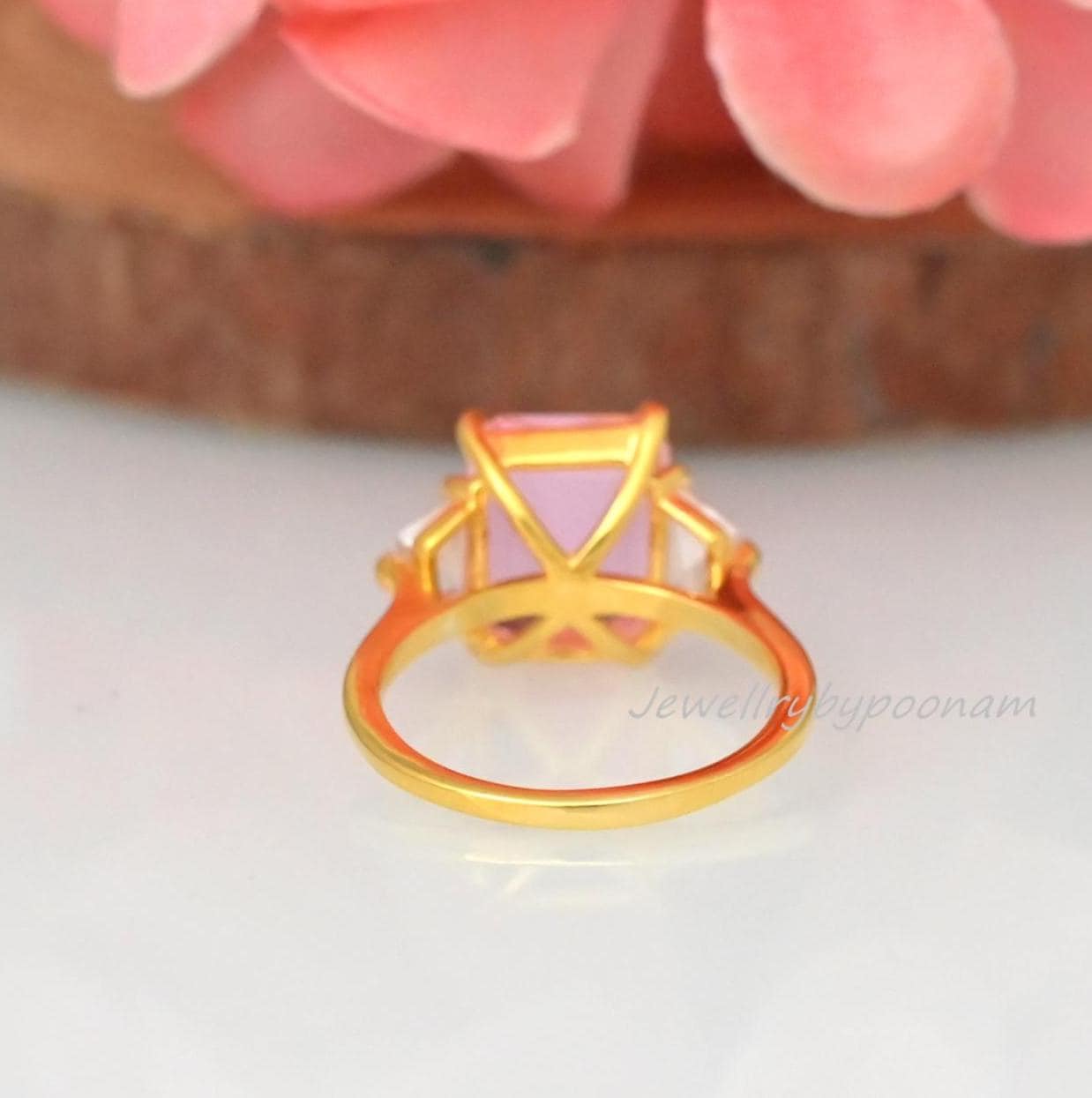 Sterling Silver Three Stone Morganite Engagement Ring - Emerald Cut - View 4 - Jewelry By Poonam | SKU: PJR2953-SLYGPCZWCZ-US