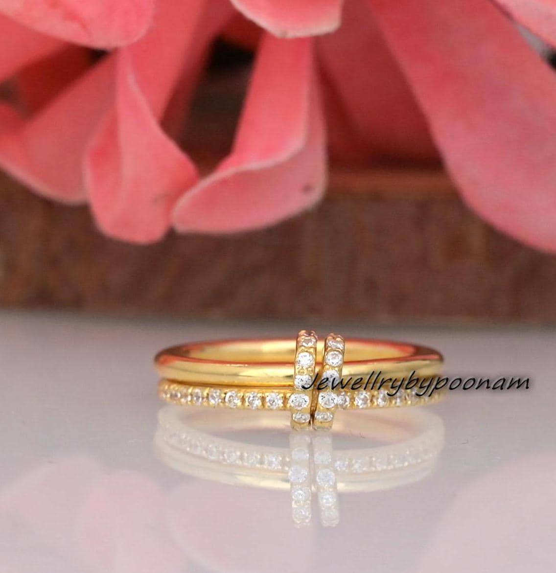 14K Gold & Sterling Silver Interlocking Ring: Two-Tone Multi-Link Band Connector Ring - View 7 - Jewelry By Poonam | SKU: PJR