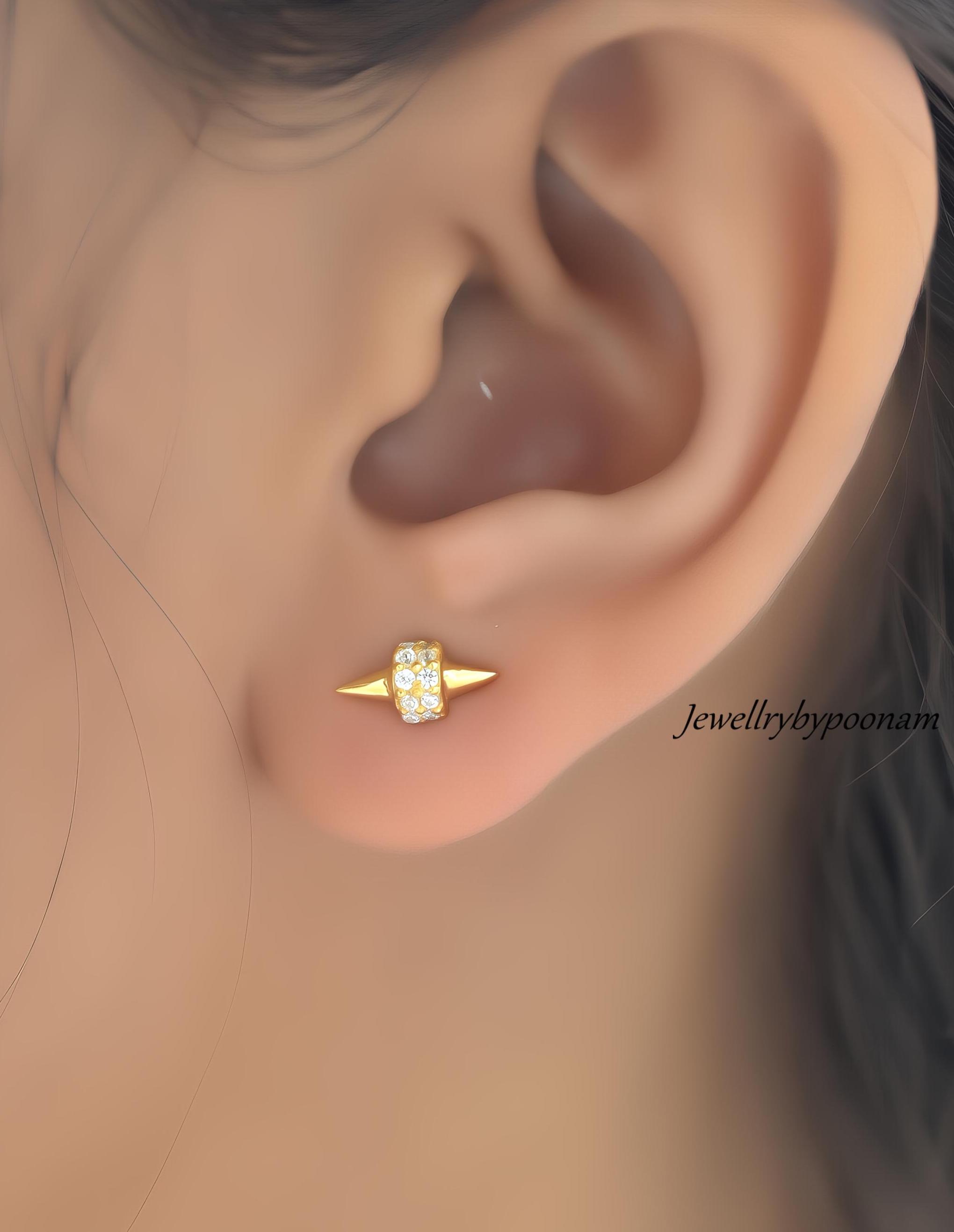 925 Sterling Silver CZ Spike Stud Earrings: Dainty Handmade Jewelry - View 7 - Jewelry By Poonam | SKU: PJE1725-SLNSCZ-10M 2/