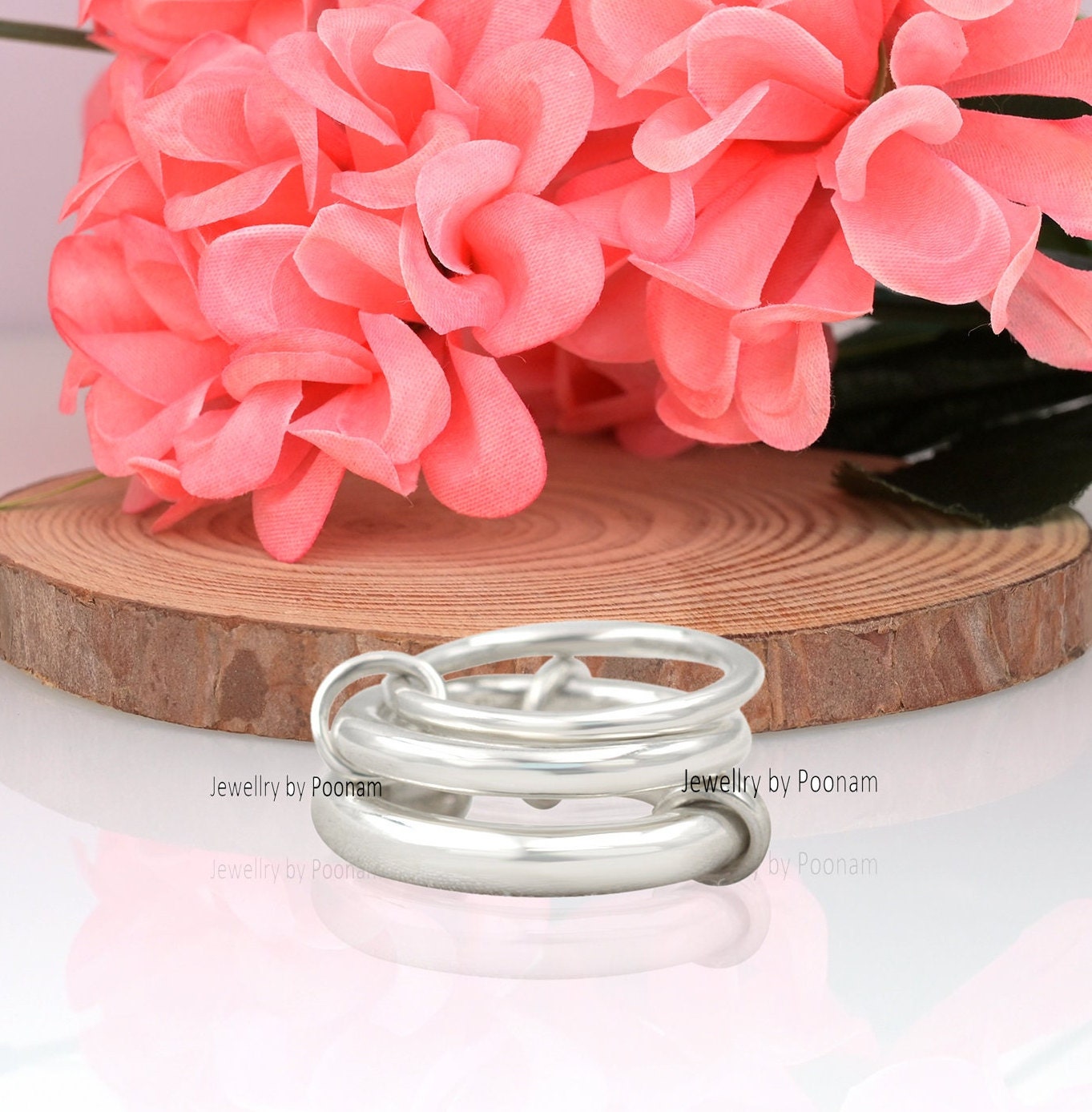 925 Sterling Silver Connector Band Ring – Interlocking Plain Design Accessory - Jewelry By Poonam | SKU: PJR768- 2/26
