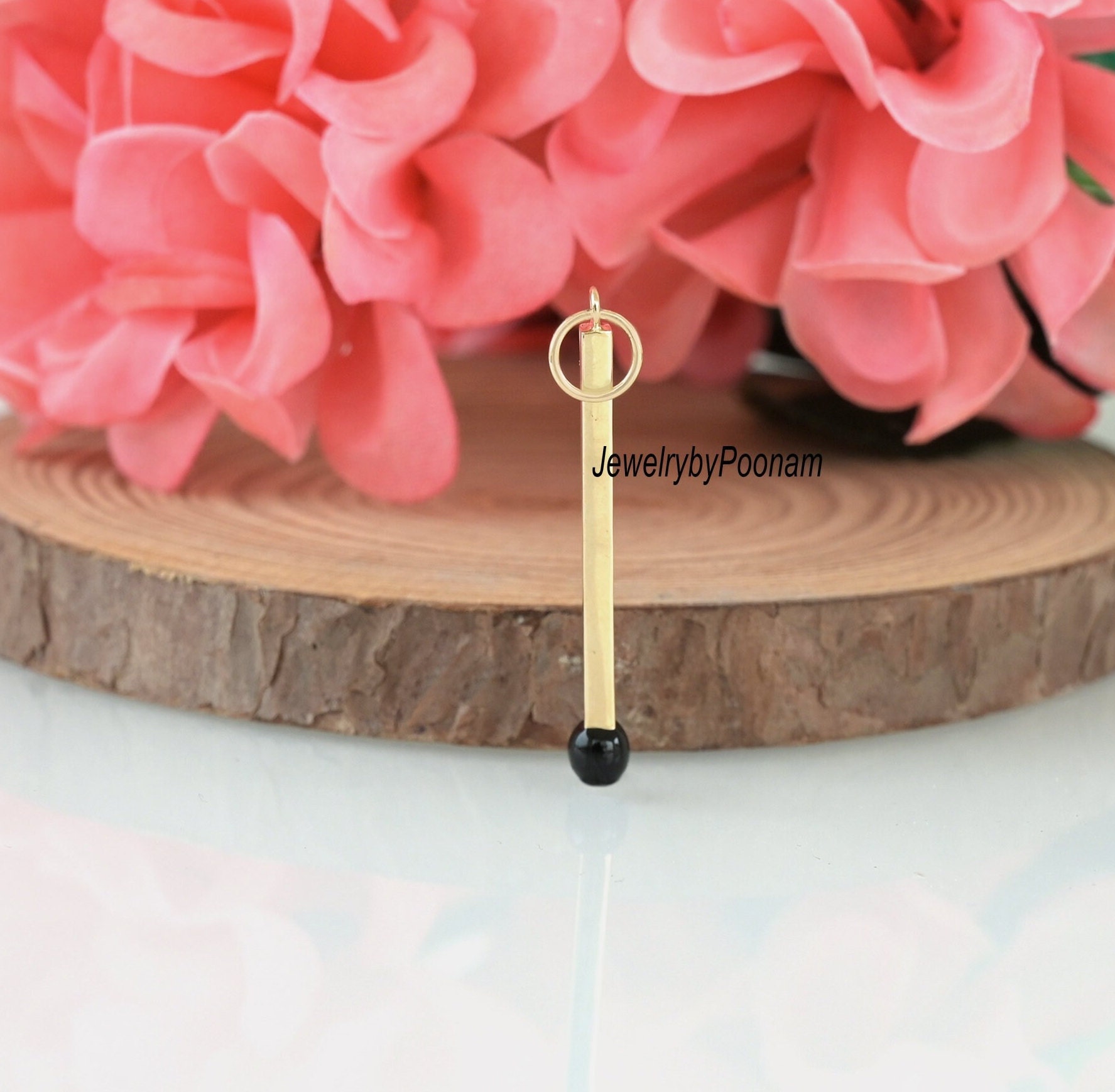 14k Gold Matchstick Pendant: Lucky Red Enamel Charm (35mm) - View 2 - Jewelry By Poonam | SKU: PJP2880-SLYGELR-35M 2/26