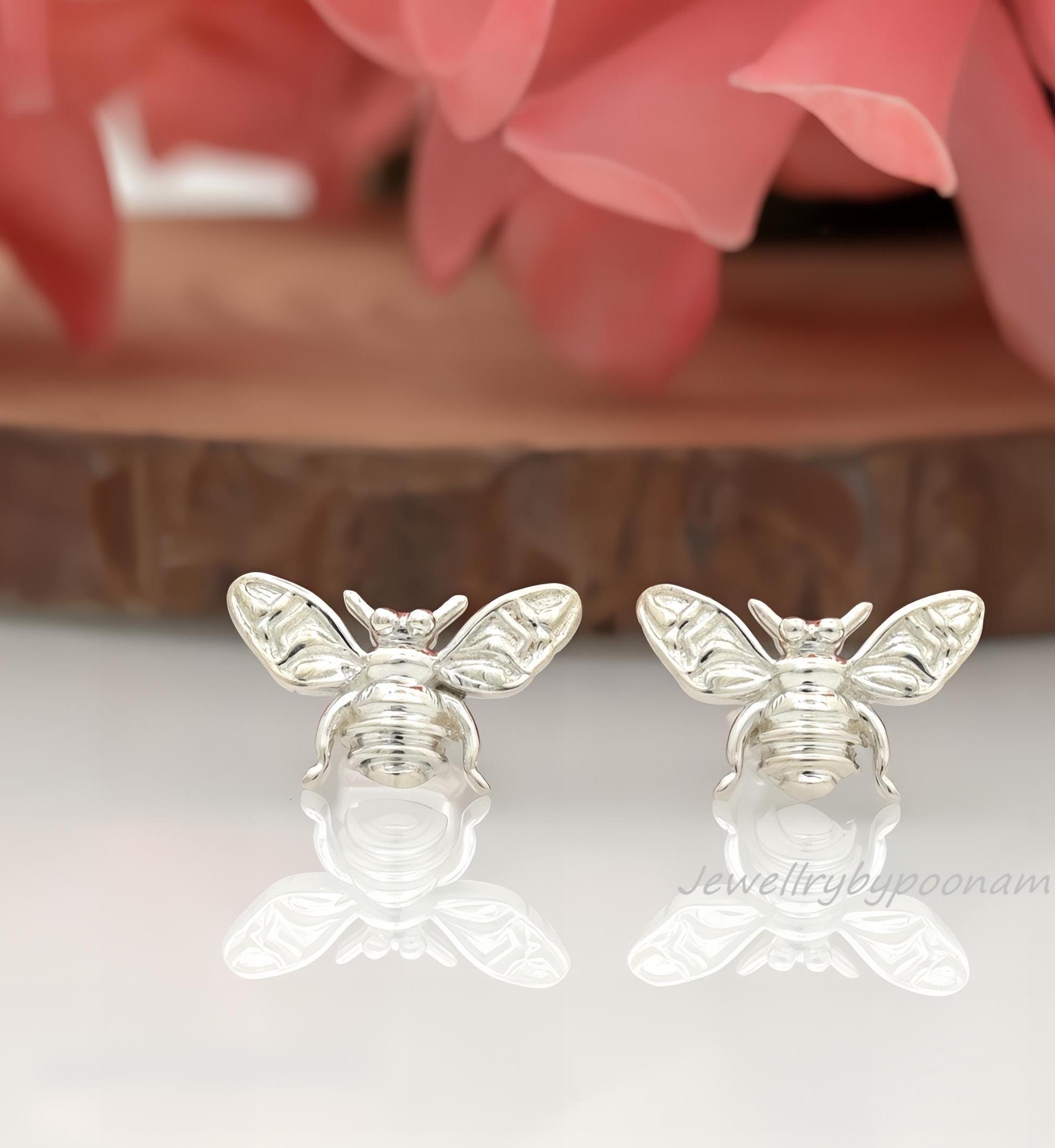 925 Sterling Silver Honey Bee Stud Earrings β Dainty Bumblebee Jewellery - Jewelry By Poonam | SKU: PJE1747-SLNS-10M 2/2026