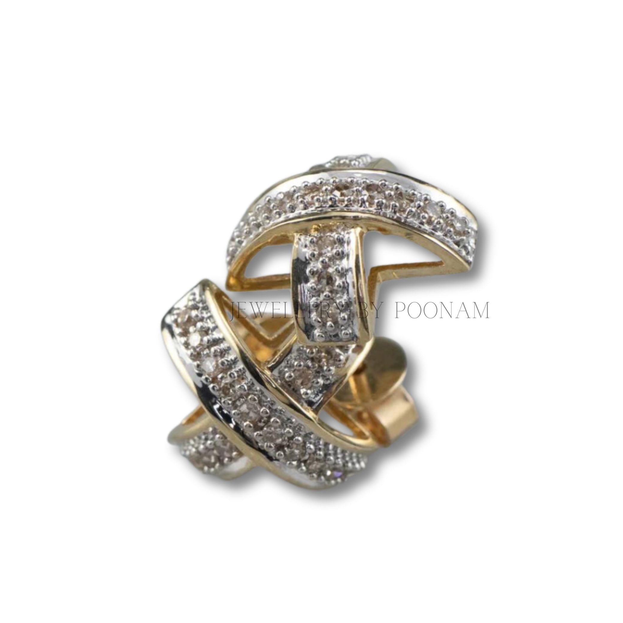 Moissanite Diamond X Stud Earrings: 9K/14K Yellow Gold & 925 Sterling Silver - View 2 - Jewelry By Poonam | SKU: E-1312
