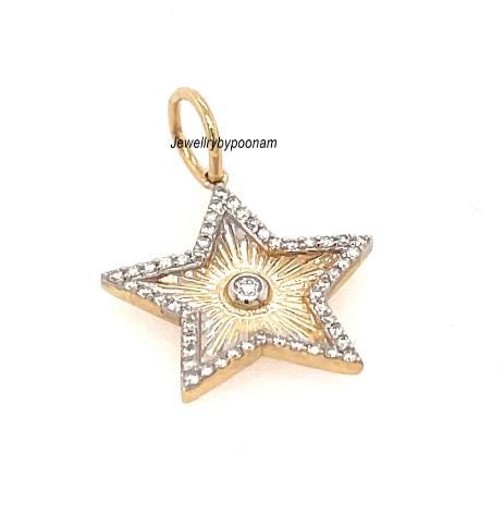 14k Gold Fluted Star Moissanite Pendant, Sterling Silver Charm (25x20 MM) - View 2 - Jewelry By Poonam | SKU: PJP-