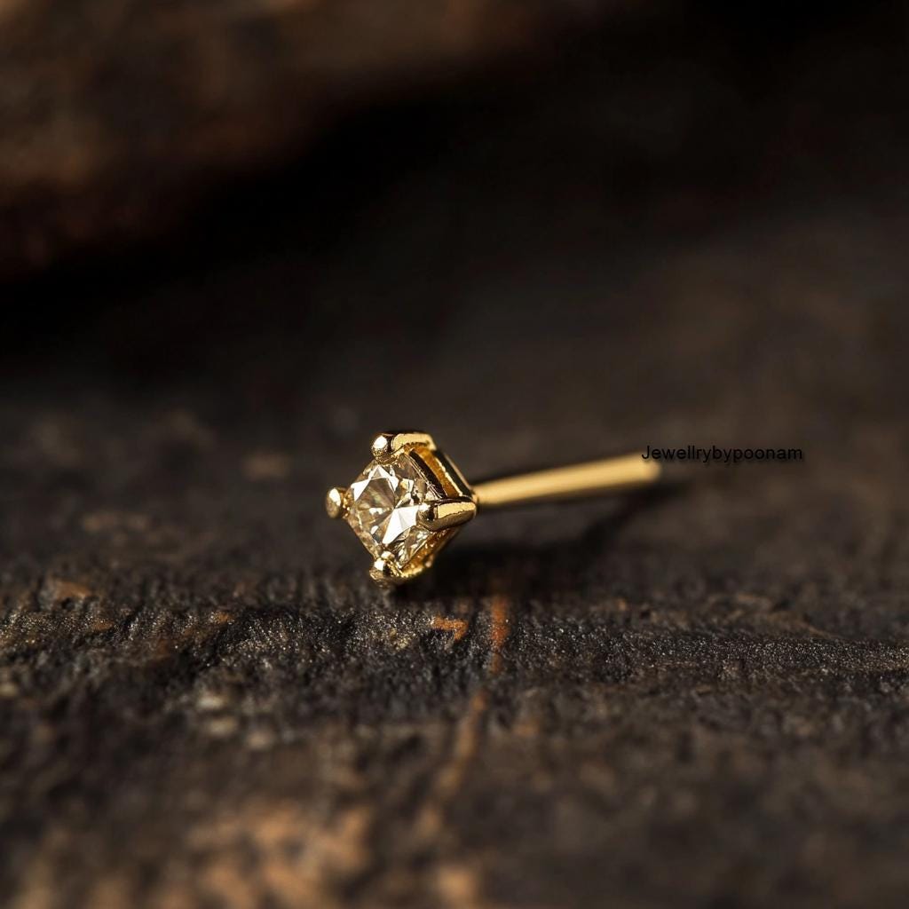 Tiny CZ-Shape Stud Earrings in 925 Sterling Silver — Handmade Studs - View 2 - Jewelry By Poonam | SKU: PJE-