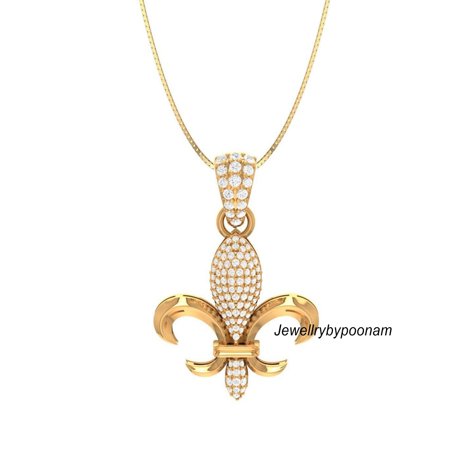 14K Gold Fleur De Lis Pendant; Fleur-de-lis Pendant, Fleur De Lis Jewelry Gift - View 3 - Jewelry By Poonam | SKU: PJP3399-SL