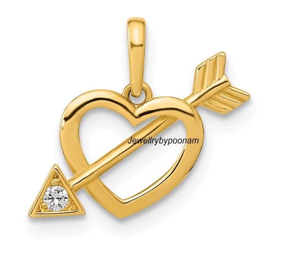 Gold Plated Heart Arrow Pendant: Cubic Zirconia Sterling Silver - View 2 - Jewelry By Poonam | SKU: PJP-