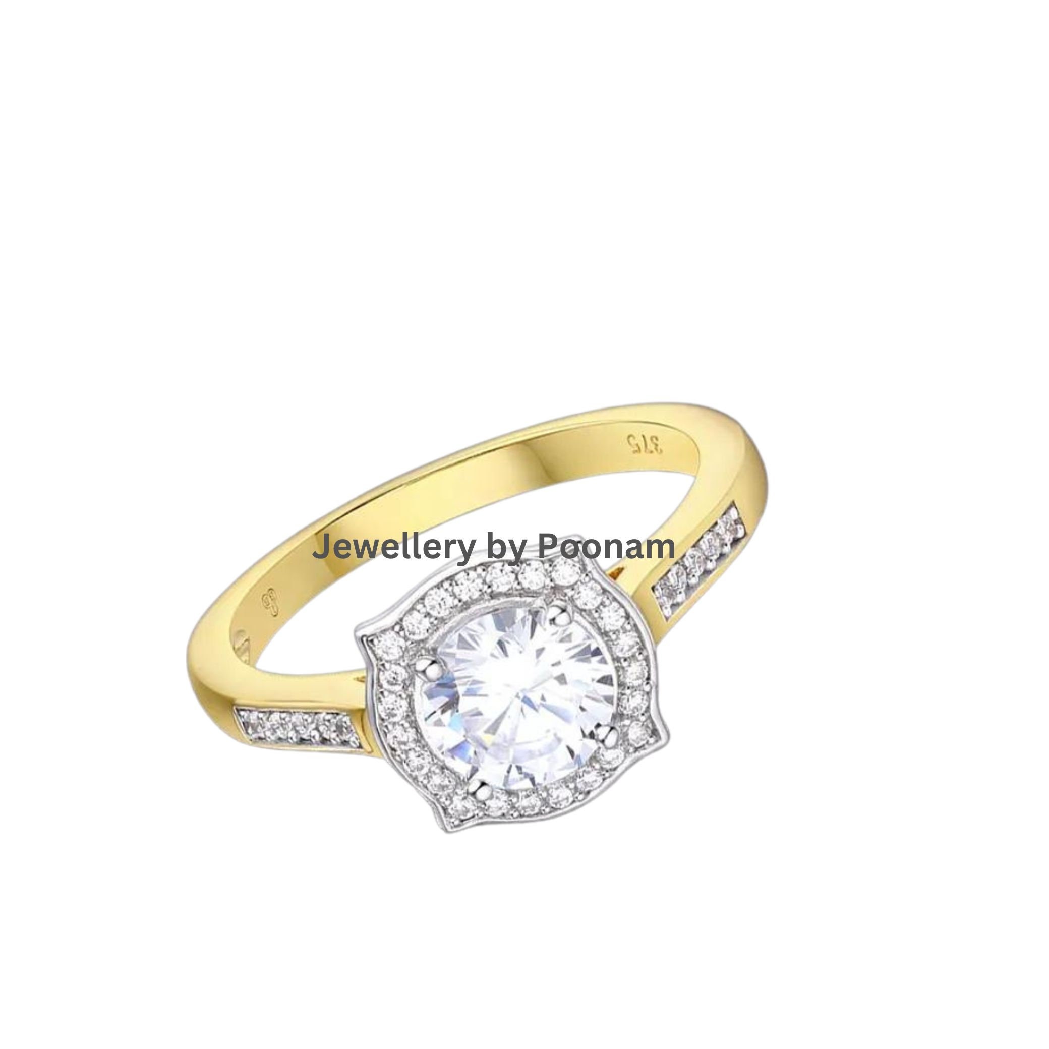 Custom Solitaire Moissanite Ring: 9K/14K Gold Cushion Cut Jewelry - View 2 - Jewelry By Poonam | SKU: R-1048