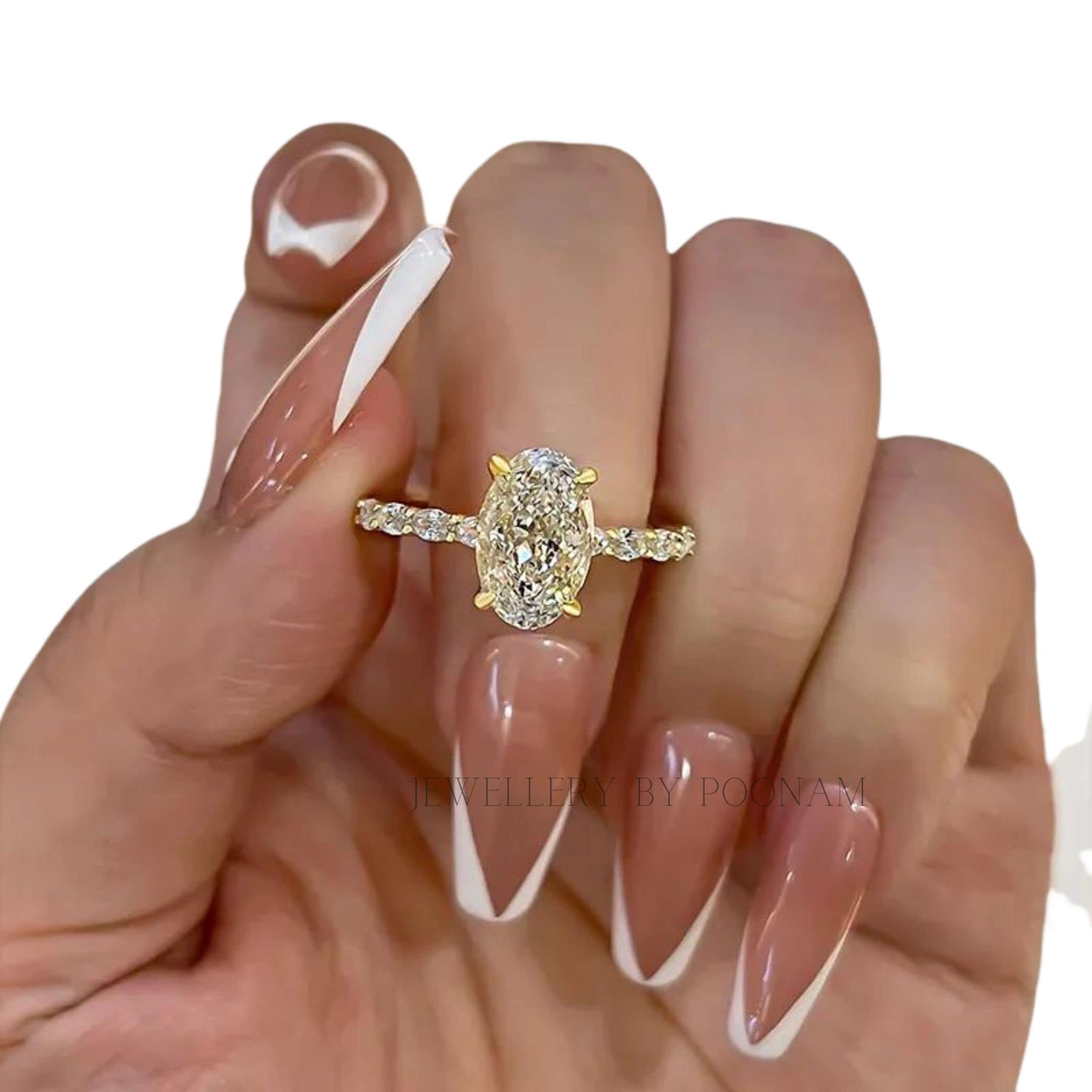 925 Silver Oval-Cut Engagement Ring – Handcrafted Yellow Gold-Plated Unique Bridal Jewelry - Jewelry By Poonam | SKU: R-1183