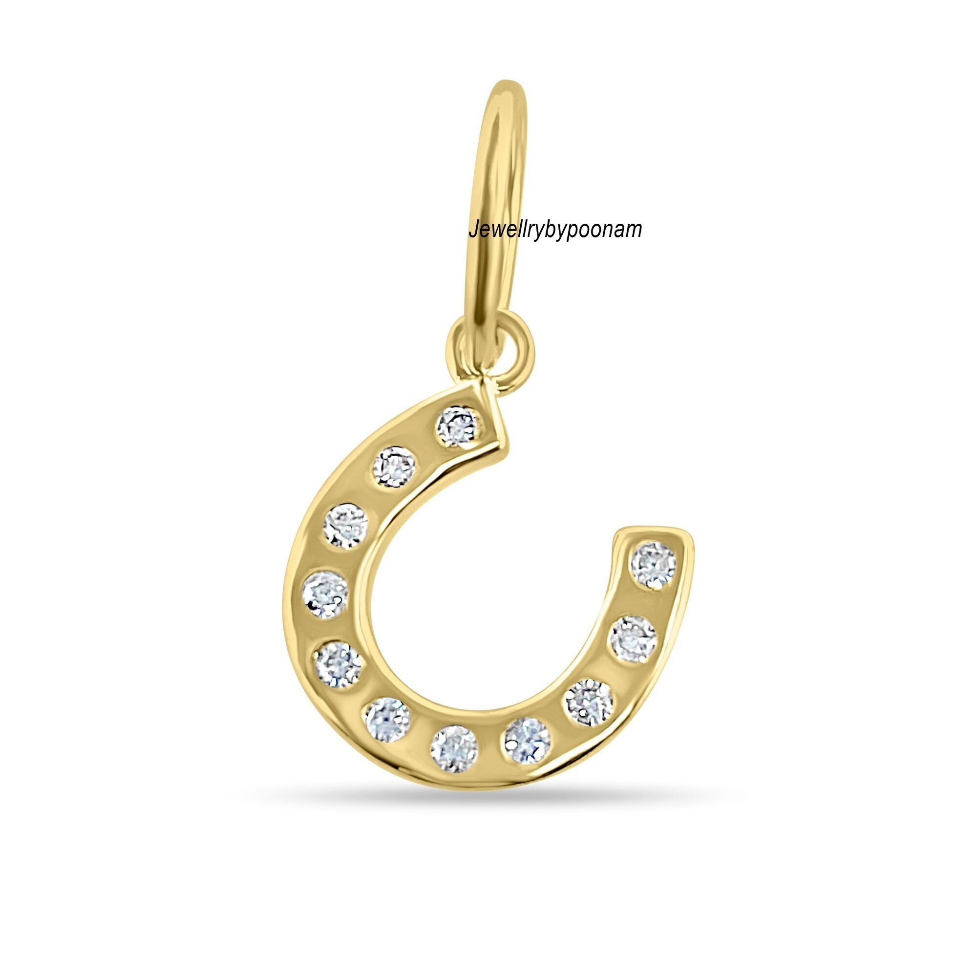 14K Gold Horseshoe Charm: Diamond Horse Pendant - View 2 - Jewelry By Poonam | SKU: PJP4164-14kYGEM-20M 2/26
