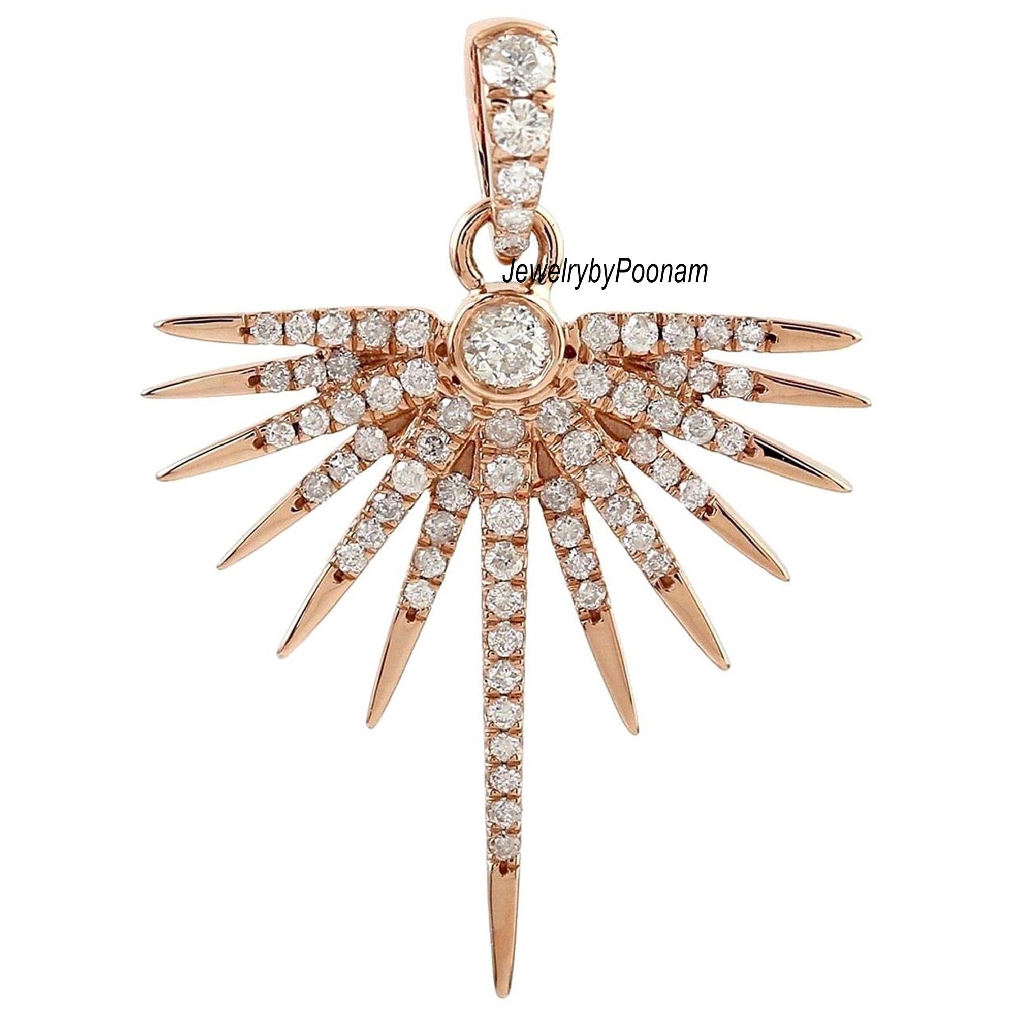 14k Gold Moissanite Starburst Pendant: Handmade Diamond Charm - Jewelry By Poonam | SKU: PJP-